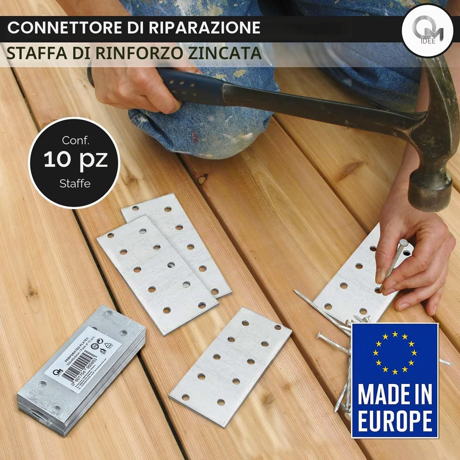 Piastre forate 100x40x2 Piastra di fissaggio Connettore per legno Lastrina di giunzione piatta Piastra di montaggio zincata in acciaio