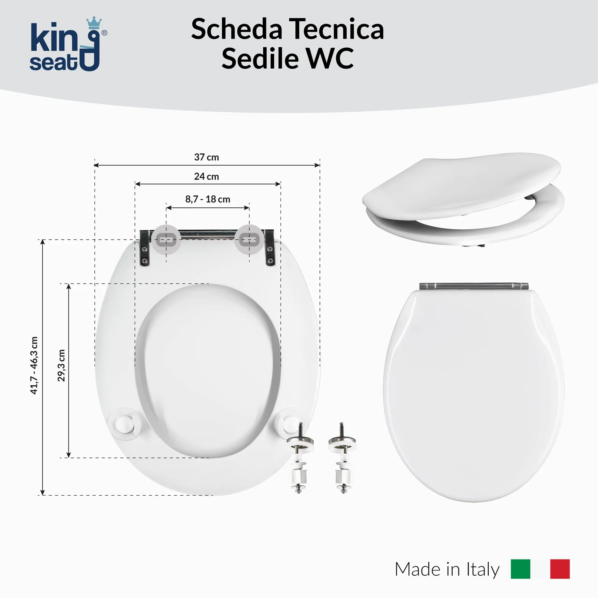 King Seat Sedile WC Ovale - Stabilità Assoluta e Aderenza Perfetta - Antibatterico in Resina Termoindurente, Bianco