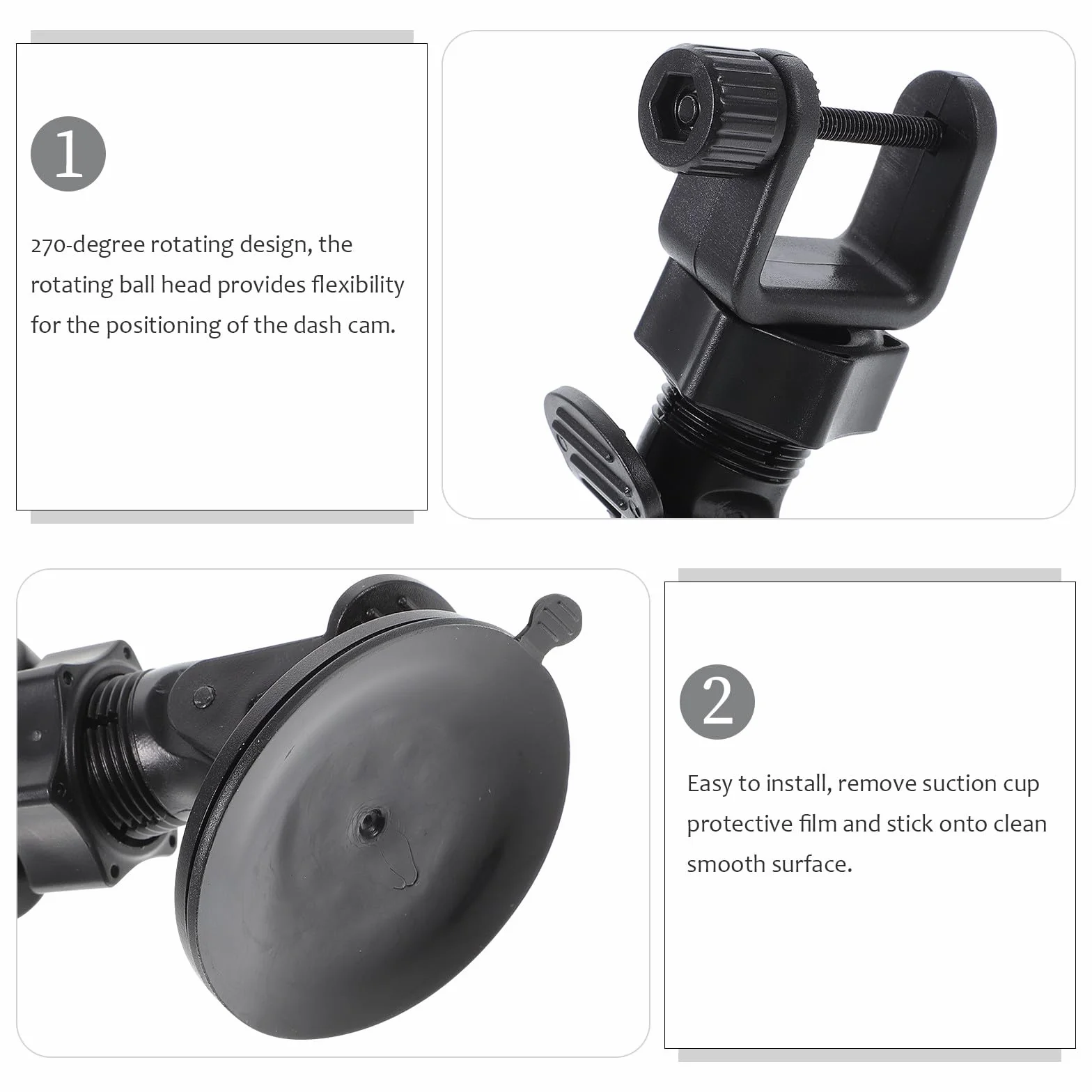 Gadpiparty Supporto per Dash Cam Auto in Plastica Nero Ventosa, Design Rotante a 270 Gradi, Set 4 Adattatori di Ricambio per Telecamera Digitale in Auto