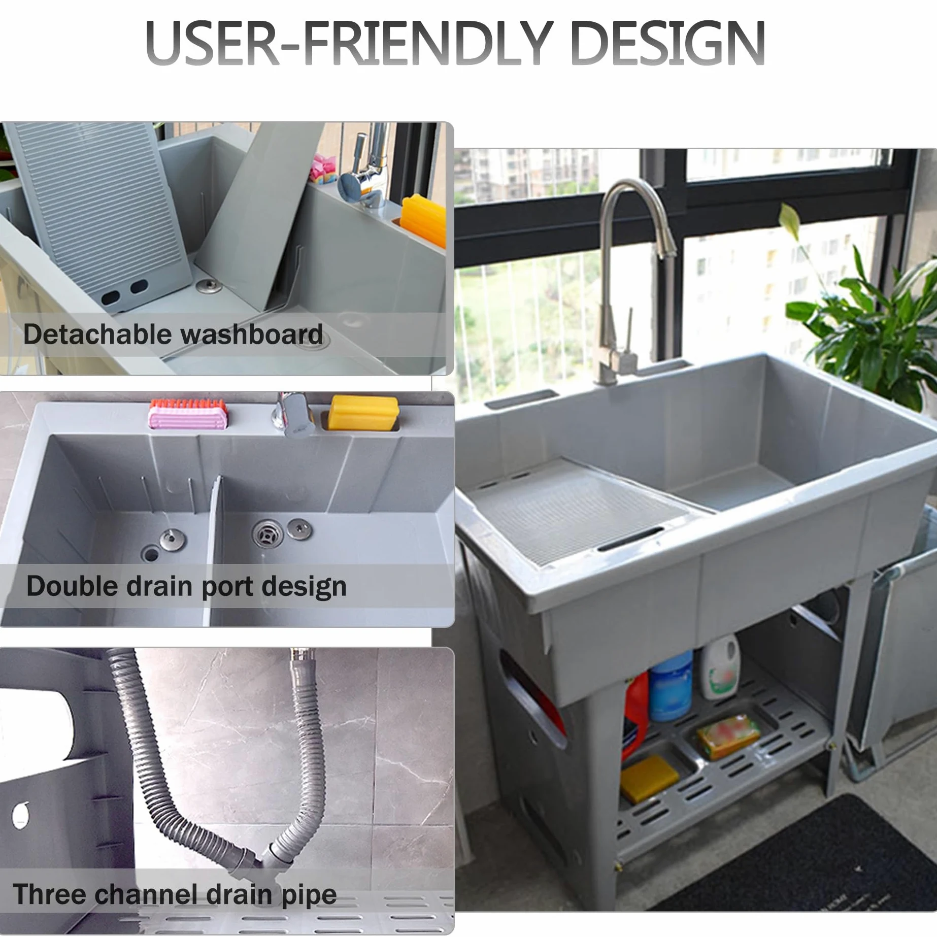 Lavatoio da Esterno in Plastica,Mobile Lavandino Biancheria Indipendent,Lavello Portatile con Asse per Il Lavato,Lavabo da Lavanderia,per Interno,Cucina,Garage,Giardino e Terrazza(Blauw)