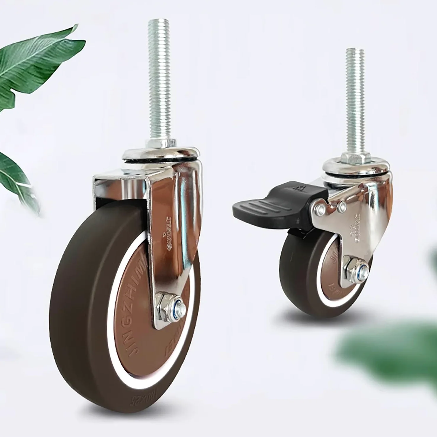 2 Pollice Silenzioso Ruote con Freno, M12*60mm Perno filettato di 4, Gomma Ruote per Mobili/Carrello, Carico 290lbs(2girevole+2con Freno,50mm)