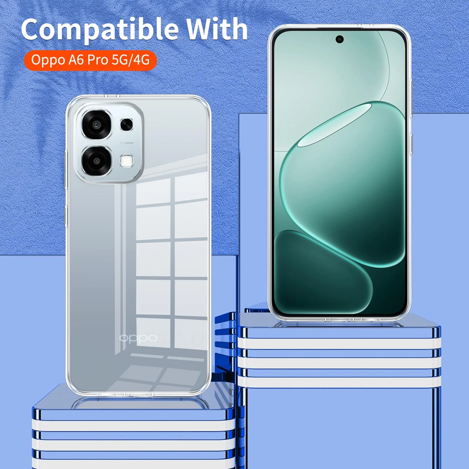 Phoona Cover per Oppo A6 Pro 5G/4G Custodia con 2 Pezzi Pellicola Vetro Temperato,Ultra Sottile Trasparente Silicone Protettiva Case per Oppo A6 Pro Sottile Morbida Antiurto Cover