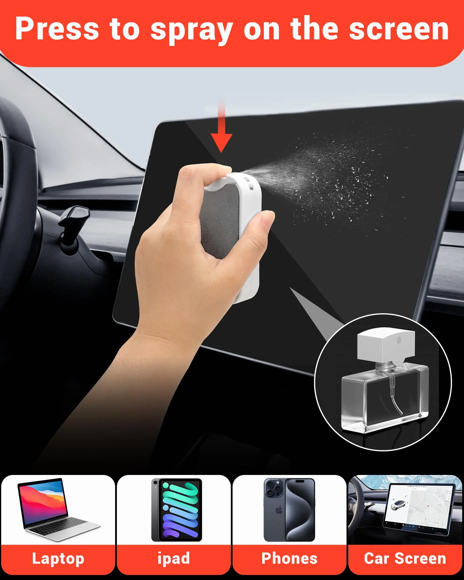 Kit per la pulizia dello schermo, per telefoni cellulari, computer portatili, iPad, monitor, pulisci schermo auto, spazzola per la pulizia della tastiera con estrattore per chiavi, composto da spray