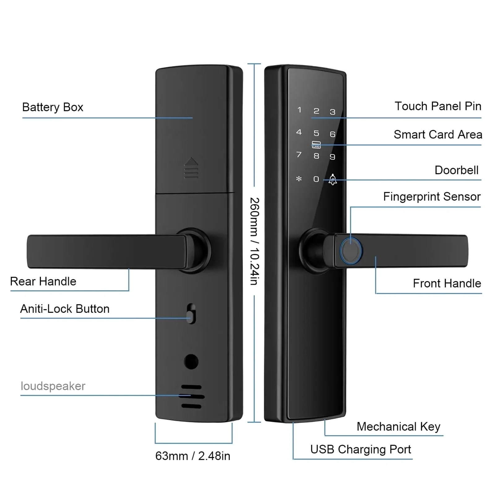 Serratura elettronica Smart Lock con blocco delle impronte digitali 5 in 1 Accesso senza chiave tramite impronta digitale/Cod/Card/App,Protezione intelligente affidabile(22x195(50 50))