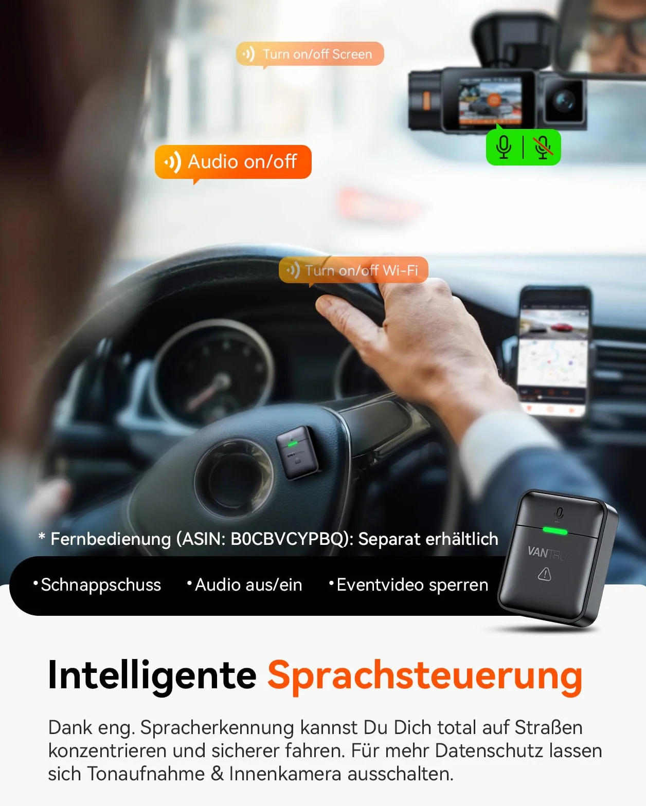 VANTRUE N2X 2.7K+1080P Telecamera per Auto Anteriore Interna, STARVIS 2 Doppia HDR Dash Cam Infrarossi, 2.5K/60FPS Frontale, 5GHz WiFi GPS, APP & Controllo Vocale, 24/7 Modalita Parcheggio, Max 512GB