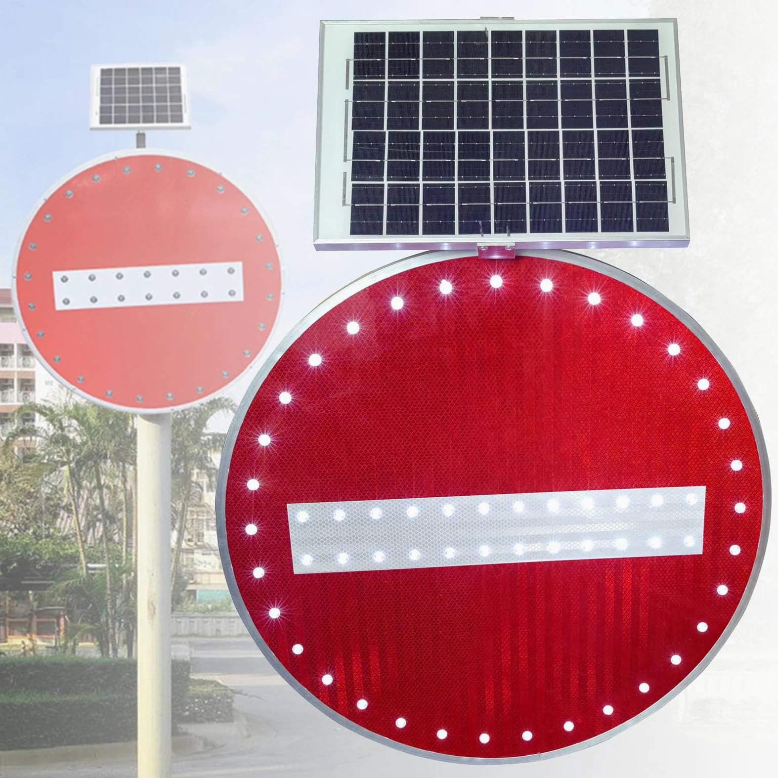Segnaletica di sicurezza solare - Divieto di accesso, 60 cm/76 cm alluminio segnaletica stradale di divieto di accesso, materiale riflettente di qualità professionale (Rosso, 60cm)