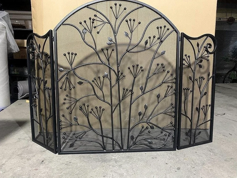 Parascintille a 3 Pannelli Parascintille Parascintille Parascintille ad Arco, Parascintille per Camino Design Pieghevole Nero con Cerniera, 127 cm × 83 cm，