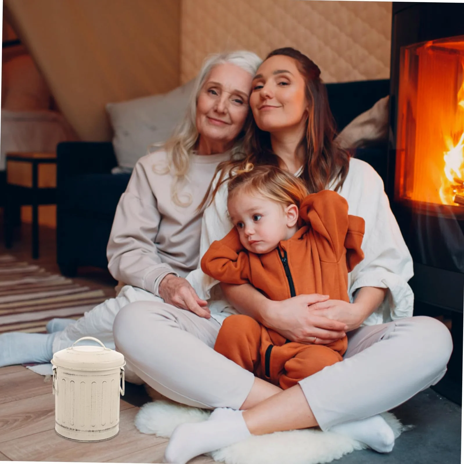 Secchio 1 Cenere Stufa Coperchio con Ferro in Beige Pezzo | Stile Vintage, Grande Capienza, Uso Domestico Interno e Focolare, Lavorazione Curata