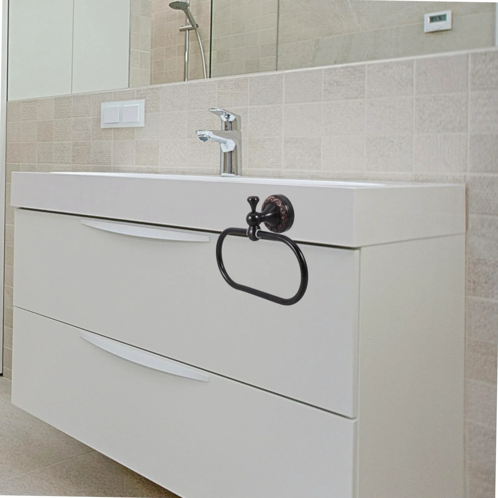 Homoyoyo Anello Portasciugamani in Rame Portasciugamani a Forma Ellittica da Parete per Bagno Appendi Asciugamani Design Moderno per Casa e Cucina