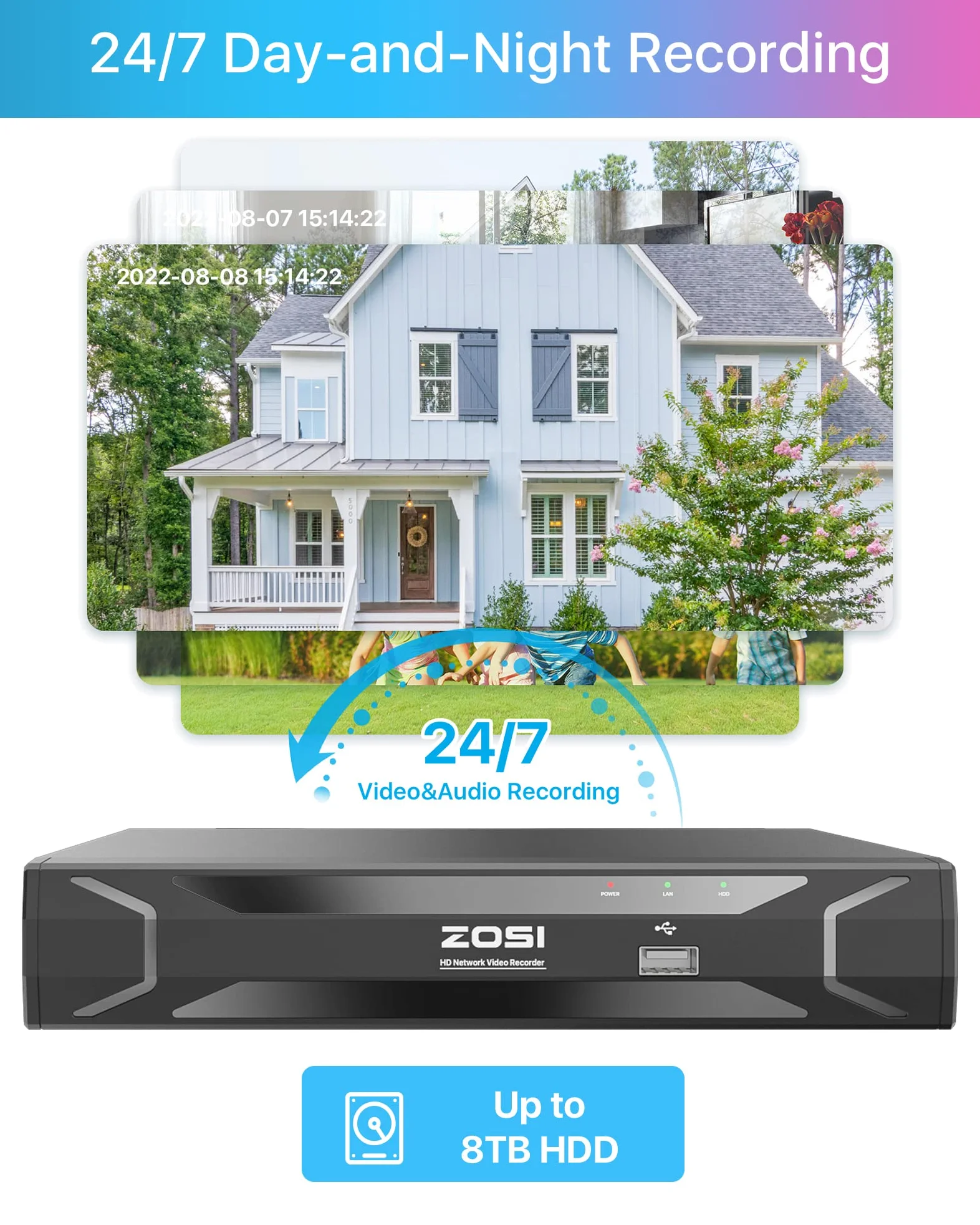 ZOSI 5MP Kit Telecamera Sorveglianza PoE Audio, H.265+ 8CH 5MP 500GB NVR, 4 Telecamere IP PoE 4MP 2,5K per Esterno e Interno, Visione Notturna, Rilevamento Umano Intelligente, Accesso a Distanza | 4 Telecamere IP PoE 4MP 2,5K per Esterno ed Interno, Visio