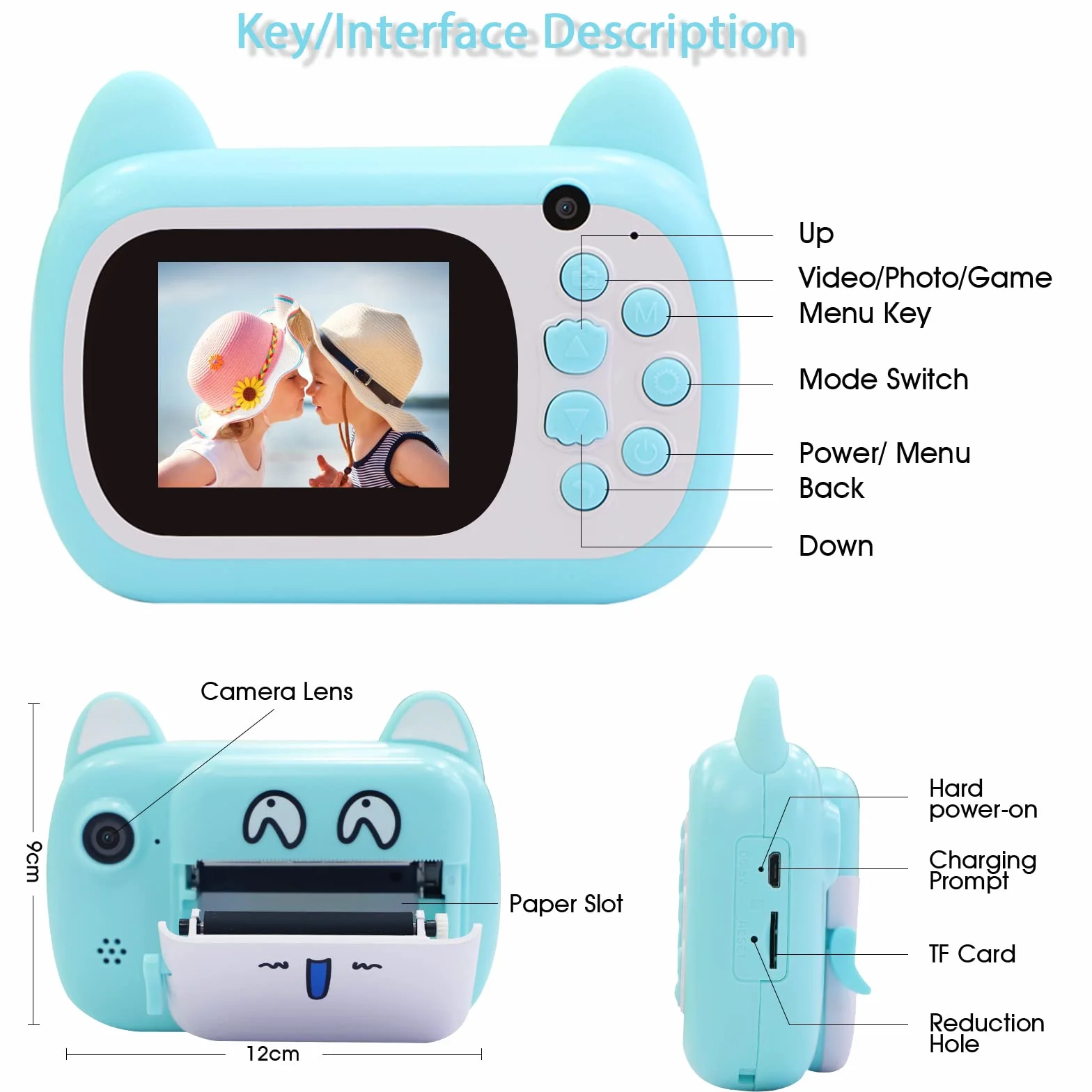 Fotocamera digitale istantanea per bambini, schermo LCD da 6,1 cm, zoom 6x, 24 MP, doppio obiettivo e registrazione di video 1080P, per bambini e bambine, colore verde