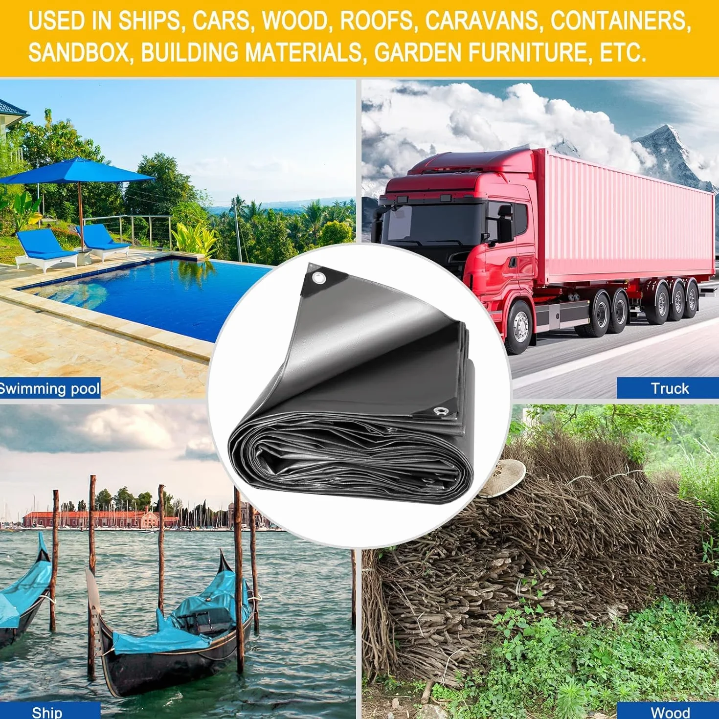 Laneetal Telone Idrorepellente Esterno PE 5x6 m 280 g/m², Rinforzato con Occhielli Copertura per Mobili Camion Piscina Corda di 26 m，Telo Protettivo Multiuso per Mobili da giardino, Auto，Argento