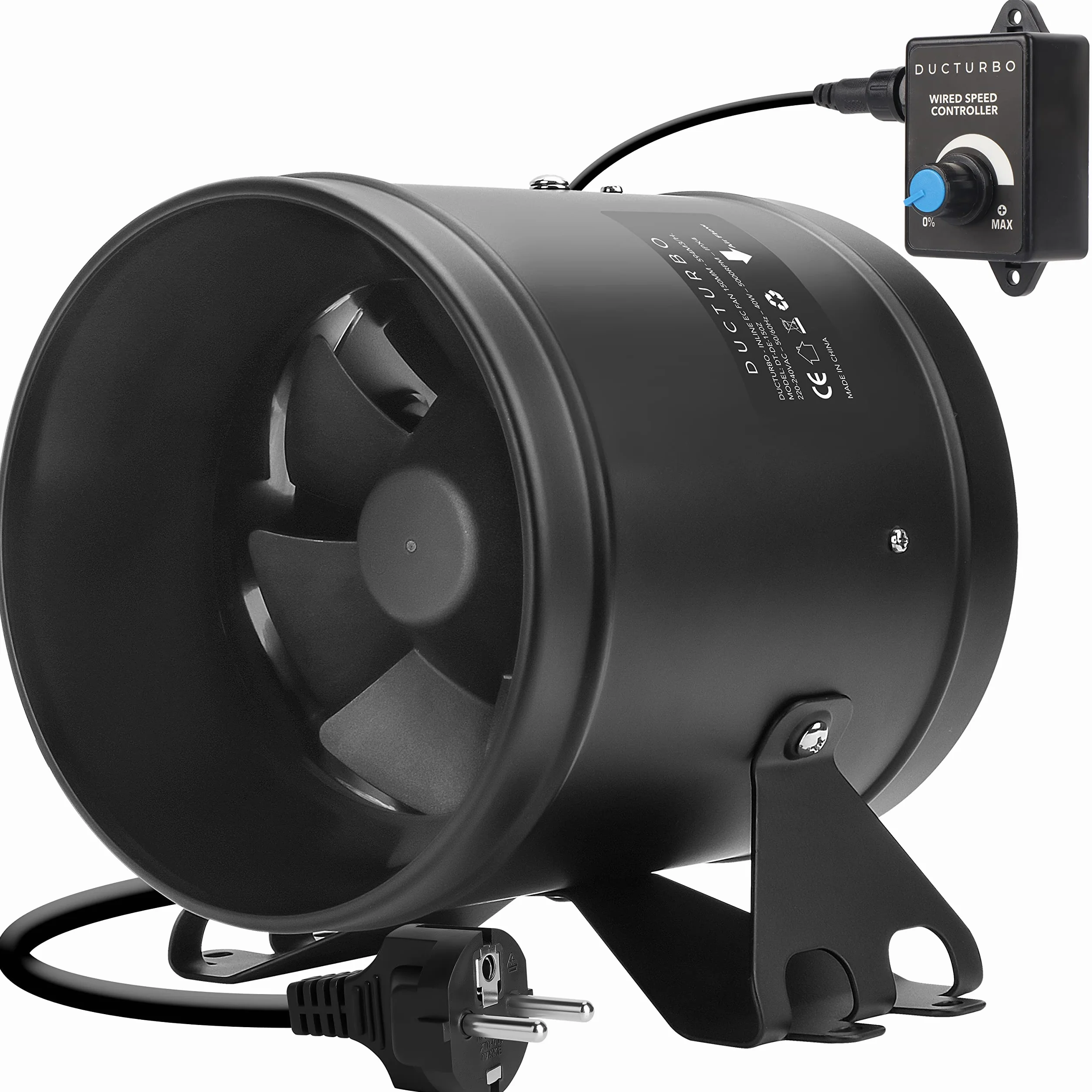 Ventola Aspirazione 150mm regolabile, Ventilatore del Condotto, Massimo Estrazione 594m³/h Ventola di Aspirazione, Estrattore aria in linea con controllore di velocità variabile