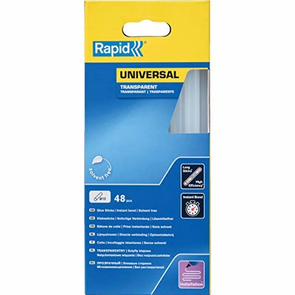 Rapid Colla Universale Stick 48 Pezzi 12x190 mm Trasparente Senza Solventi Incollaggio Rapido