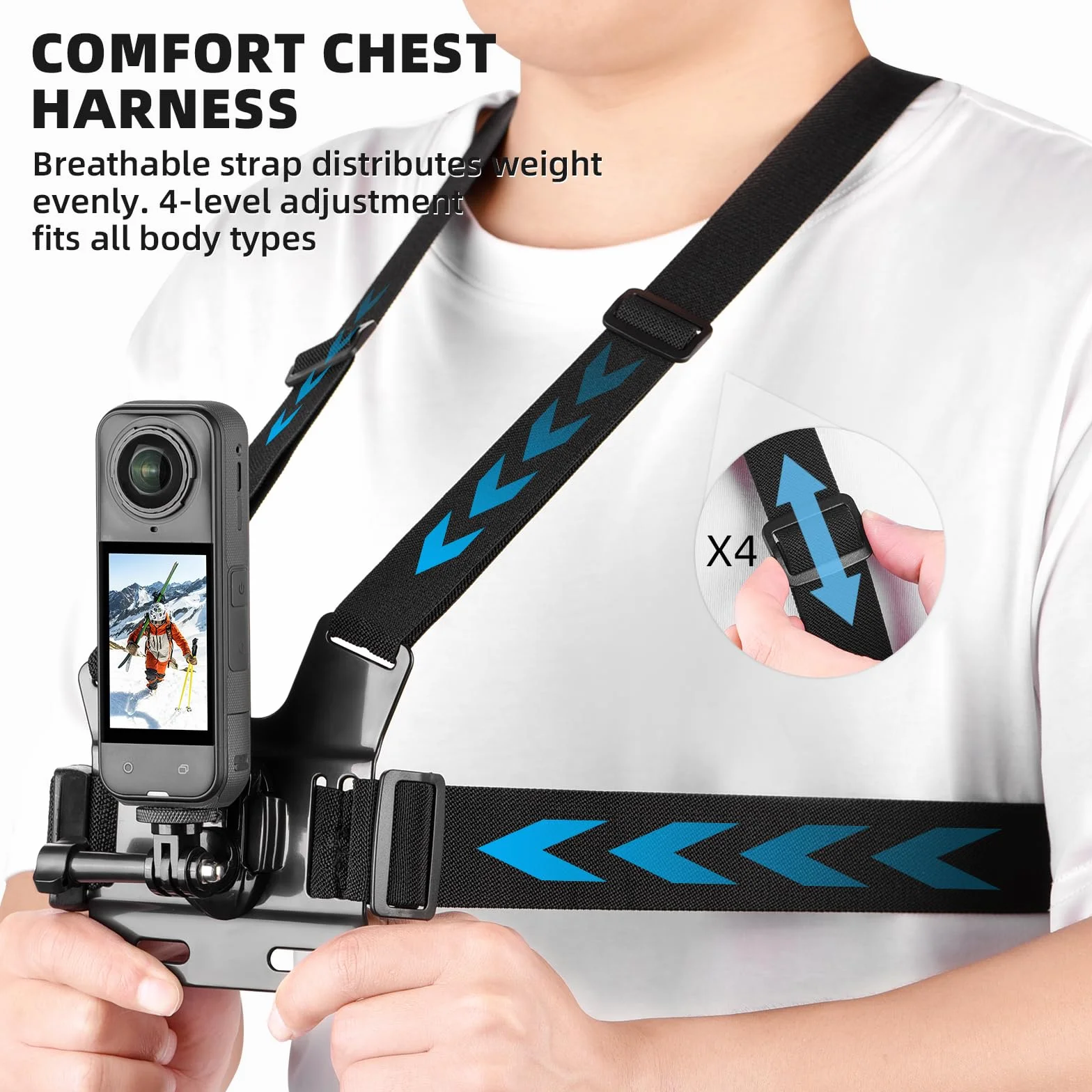 BRDRC Kit di accessori per Insta 360 X5 X4, cinghia per il petto, imbracatura per zaino, supporto da polso, adattatore rotante a 360° + rilascio rapido per Insta360 One X5 X4 X3 X2 X
