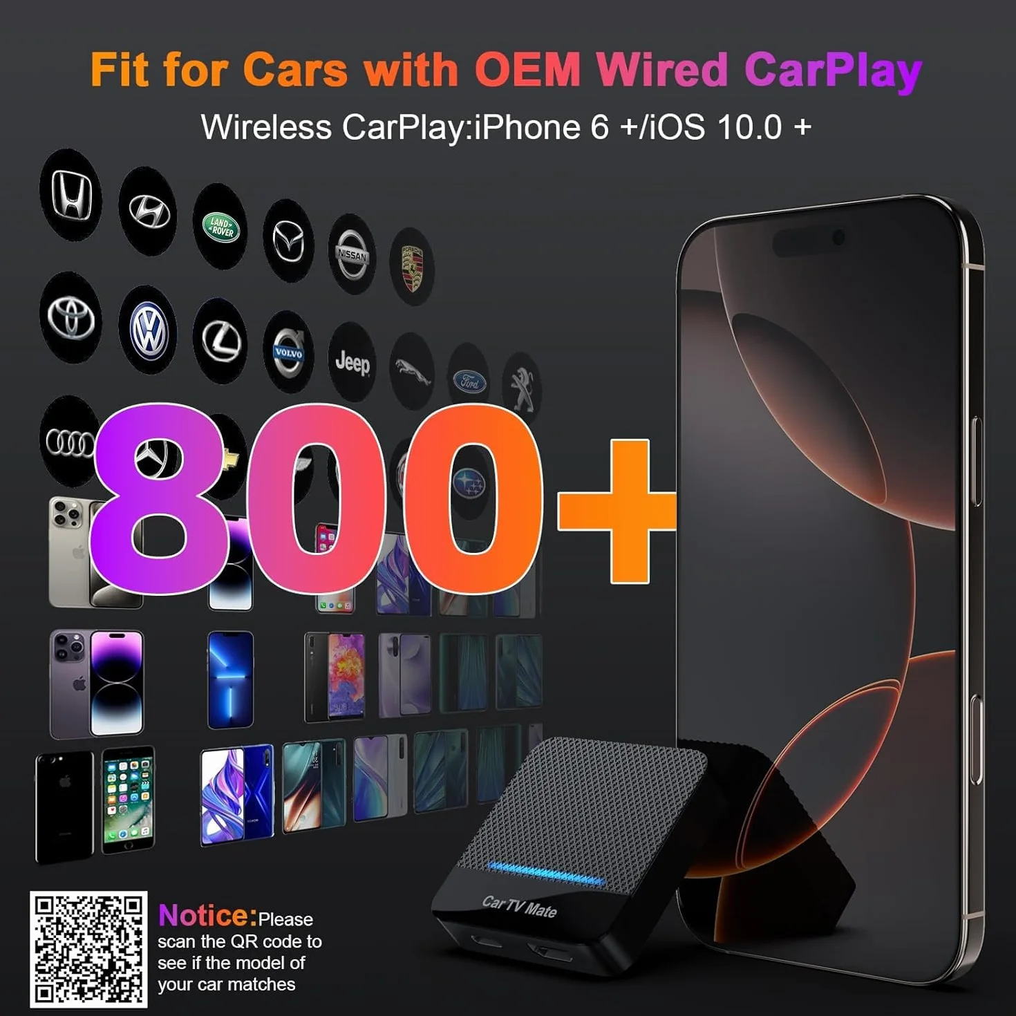 Car TV Mate 2025 Adattatore wireless CarPlay integrato, convertitore Fire TV Stick per auto Plug & Play, stabile, veloce, nessuna latenza, adattatore multimediale HDMl con CarPlay cablato di fabbrica