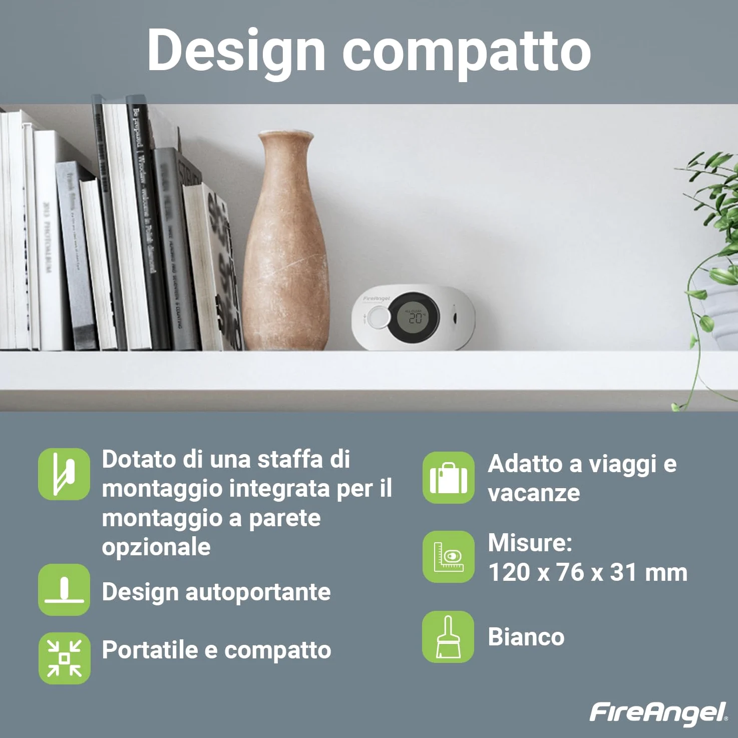 FireAngel Rilevatore Monossido di Carbonio – Rilevatore CO, Umidità, Temperatura FA3322 – Sensore Monossido di Carbonio per Casa e Viaggio