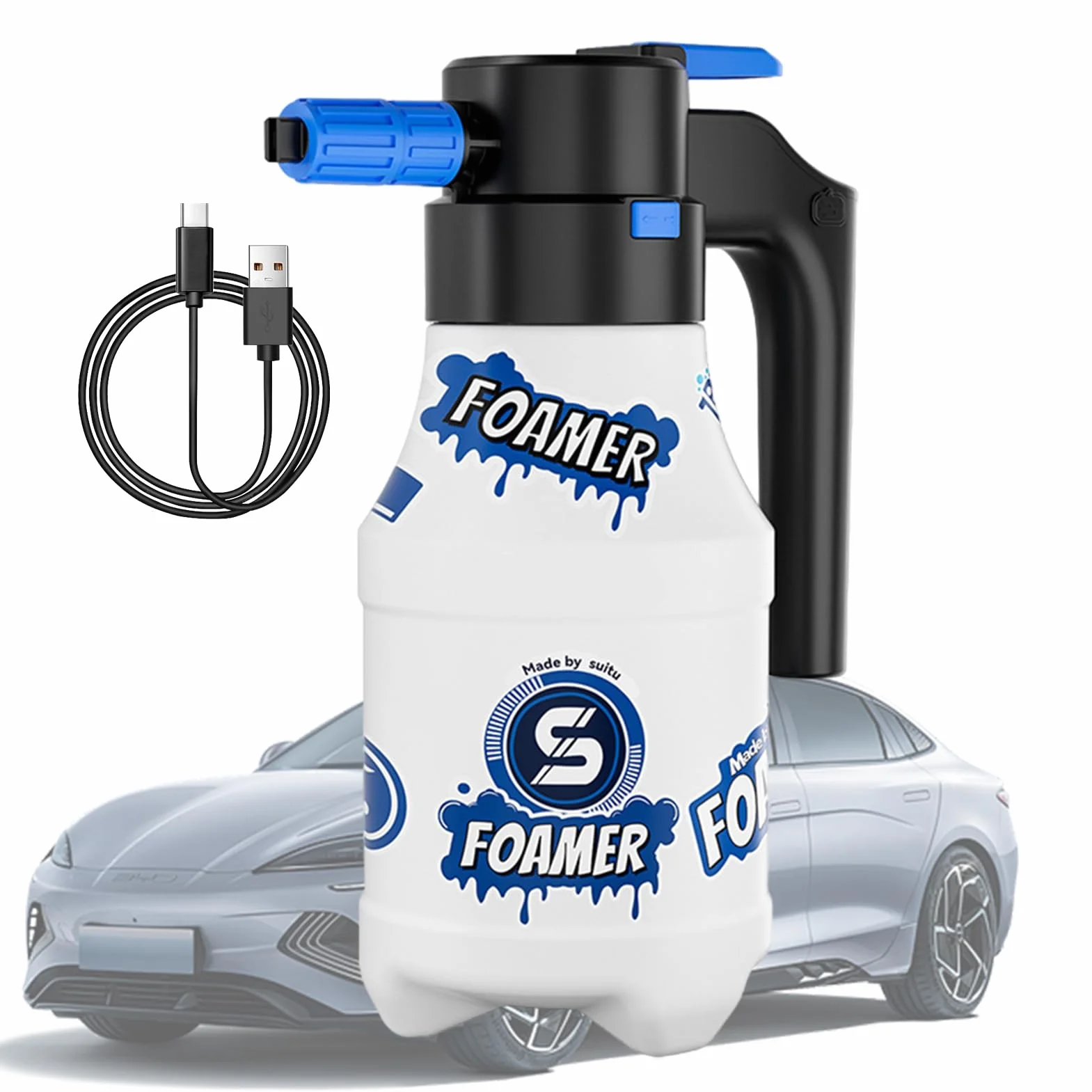 Nebulizzatore elettrico per schiuma da 1,5 l – Spruzzatore per schiuma per autolavaggio, pistola a schiuma per lavaggio auto, ricarica USB, pistola a schiuma elettrica ad alta pressione, pistola a