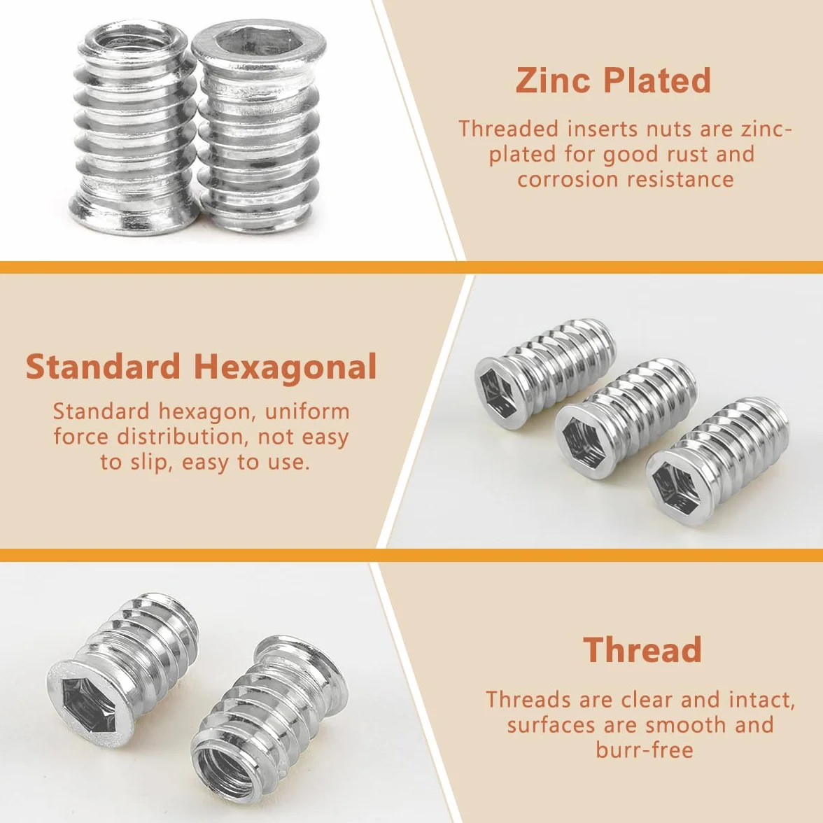 Drenky Dadi di Avvitamento 40 Pezzi - Zincati M5x15mm Inserti Filettati per Legno con Boccole Filettate e Dado Esagonale per Mobili in Legno Durevoli, Argento