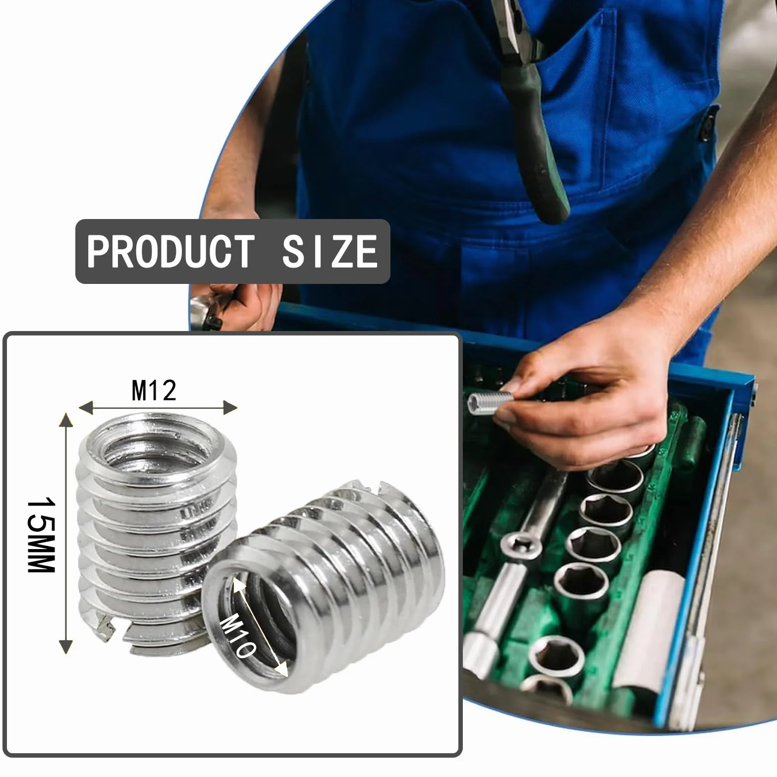 12 pezzi Inserti Filettati M12 a M10 15 mm, Resistenti Alla Corrosione, Antiruggine, Robusti e Durevoli, Inserto Filettato per Progetti di Arredamento, Automobili e Apparecchi Meccanici