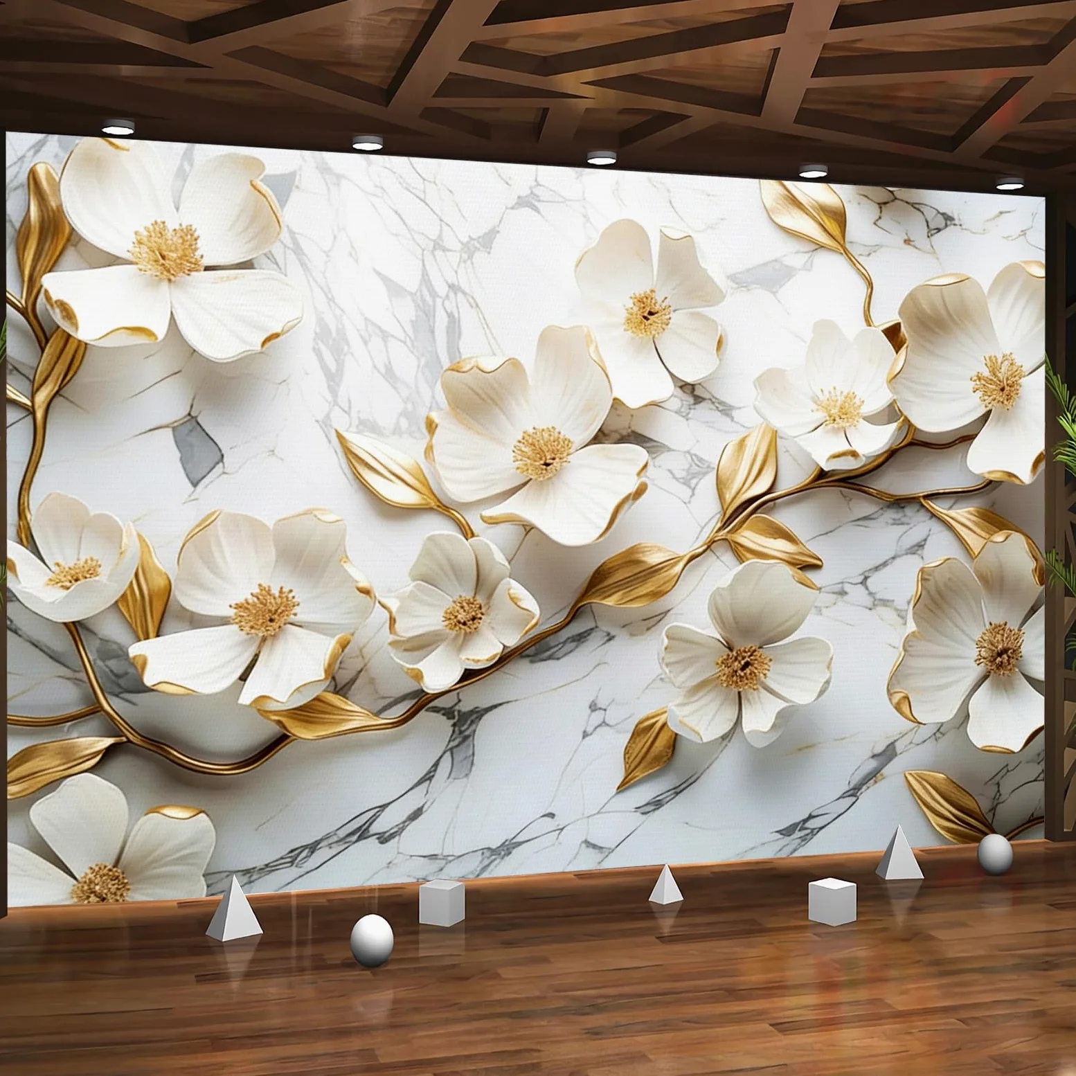 Carta da parati effetto 3D Fiori Moderni 250 x 175 cm Murale Non Tessuto Bianco Fotomurale Stampa HD Moderna Poster Per Soggiorno E Camera Da Letto Design 1M3895