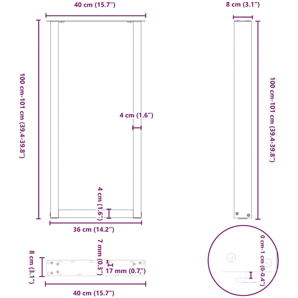 vidaXL Gambe per tavolo da bar a forma di U 2 pz nere 40x(100-101) cm in acciaio