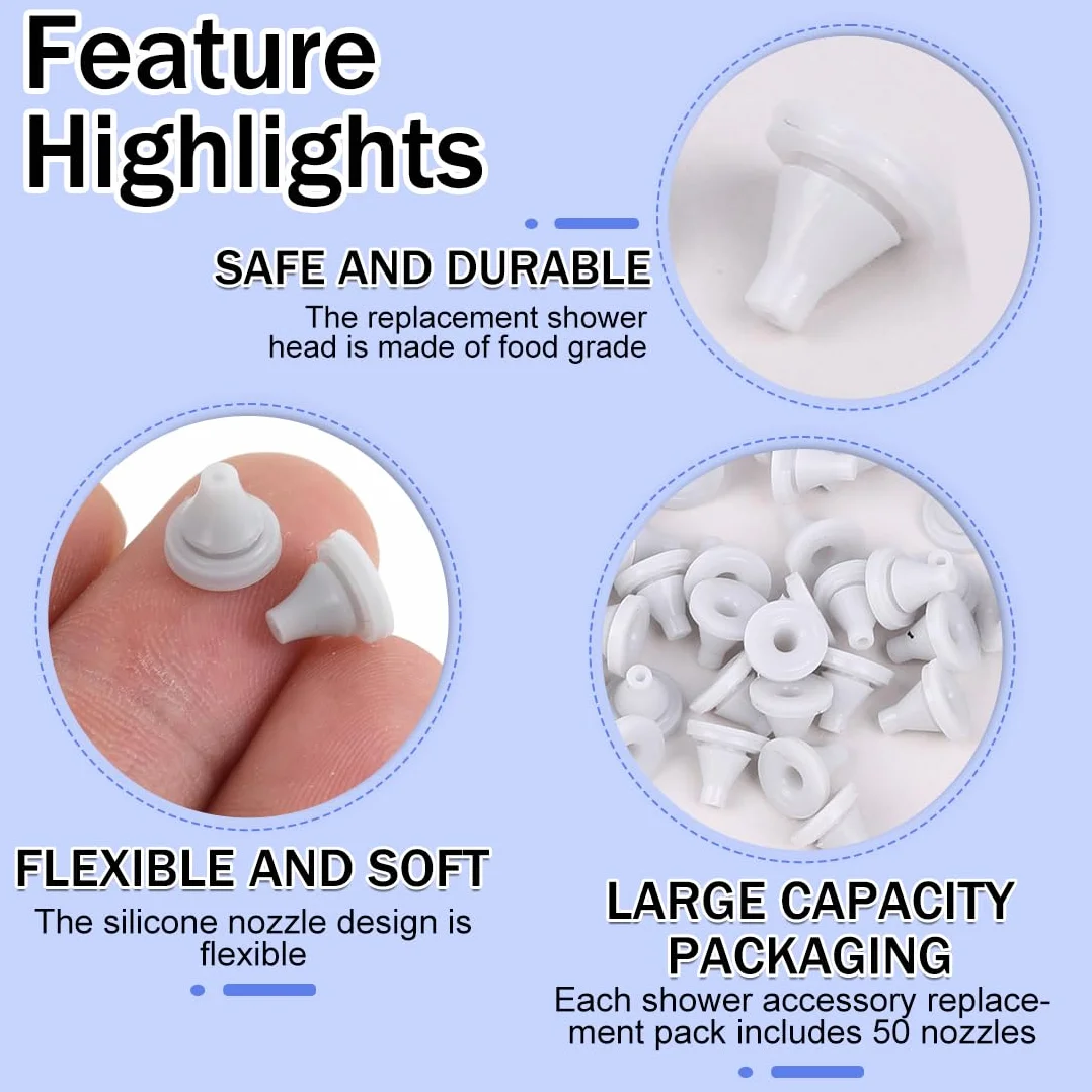 Soffione per Ugelli in Silicone 50 Pezzi, Ugelli di Ricambio, per Testa Pioggia Acciaio Inox, Diametro Foro 4mm
