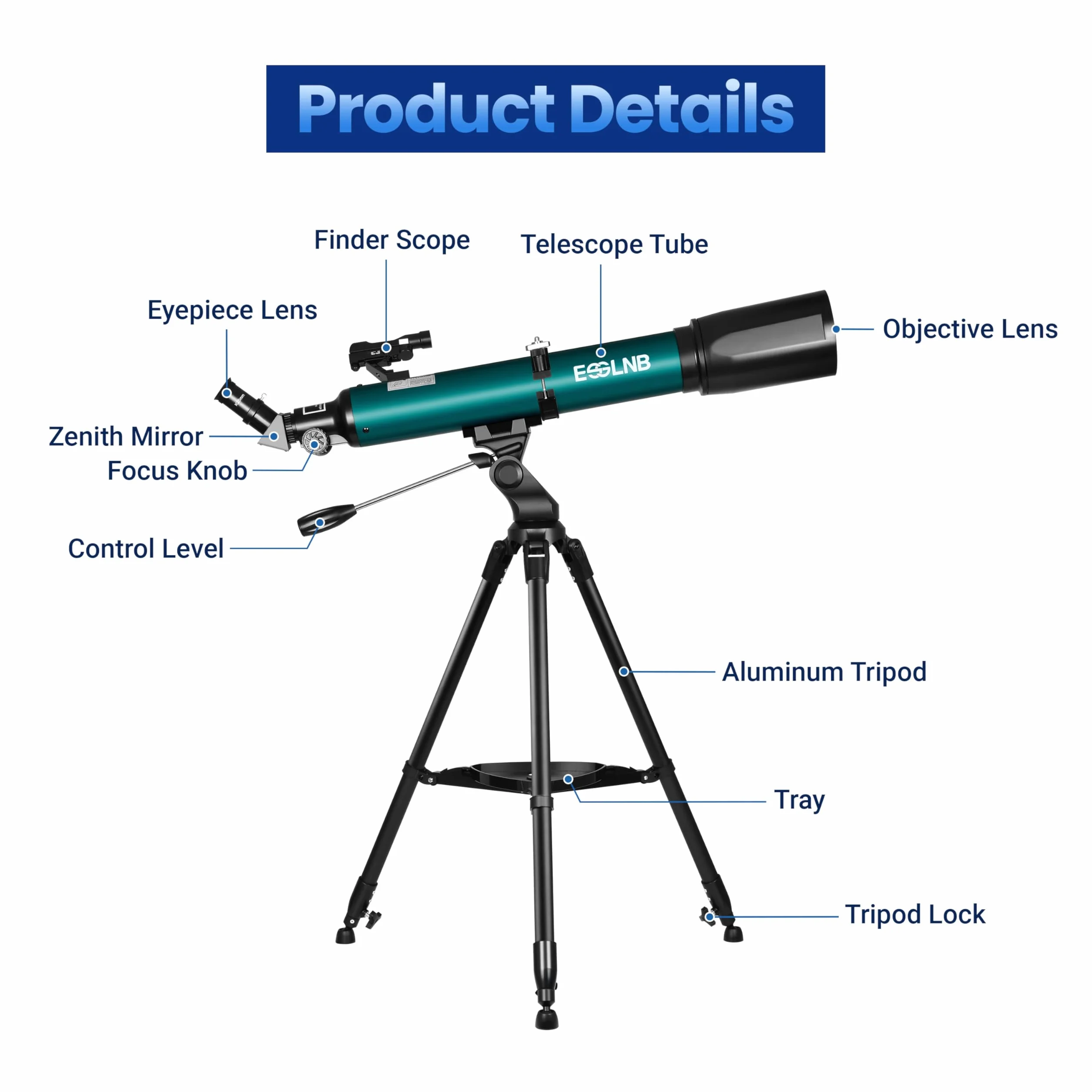 ESSLNB Telescopio 70080 Telescopio per Astronomia per Adulti con APP Stargazing Adattatore per Smartphone, Treppiede Regolabile, Mirino elettronico e Telecomando Wireless (Verde)