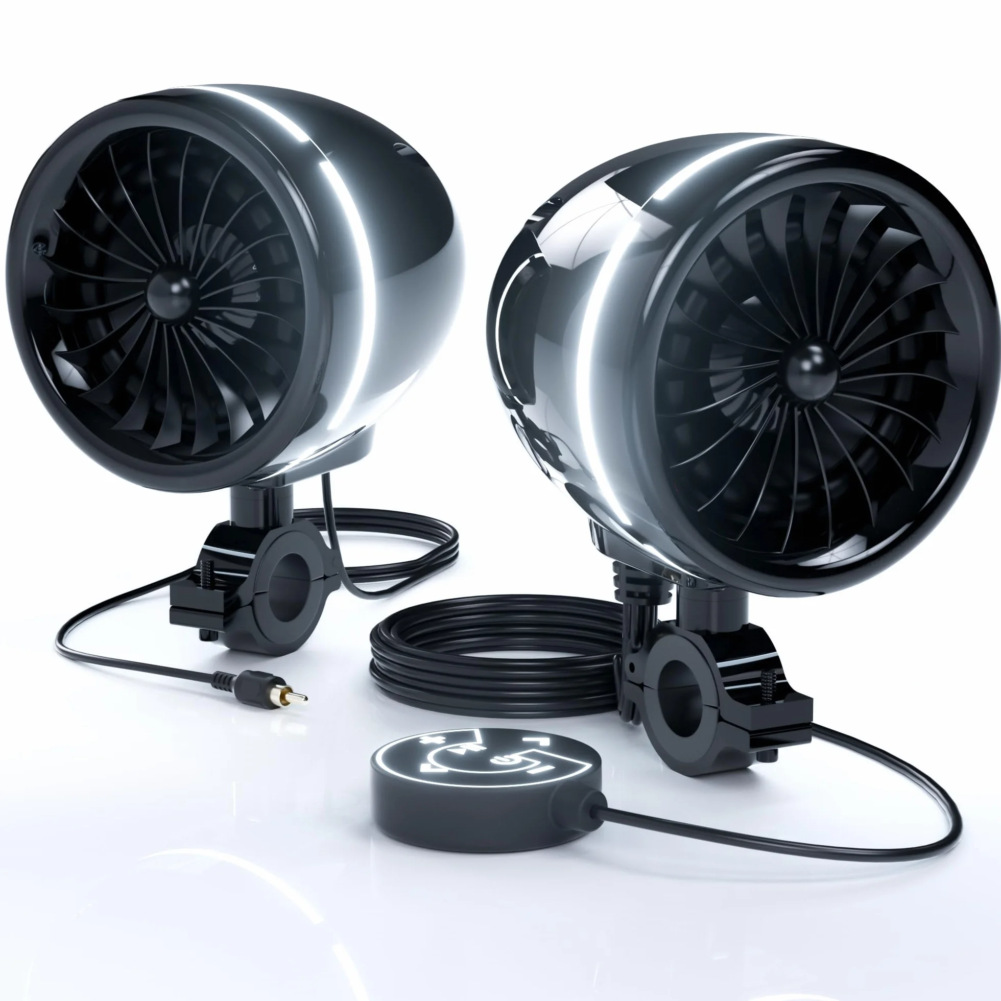 GoHawk Altoparlanti Bluetooth per moto con anello LED, sistema stereo impermeabile da 4 pollici, amplificatore integrato con lettore audio musicale w/USB AUX per Harley ATV Scooter 4 ruote, AJ4-Halo
