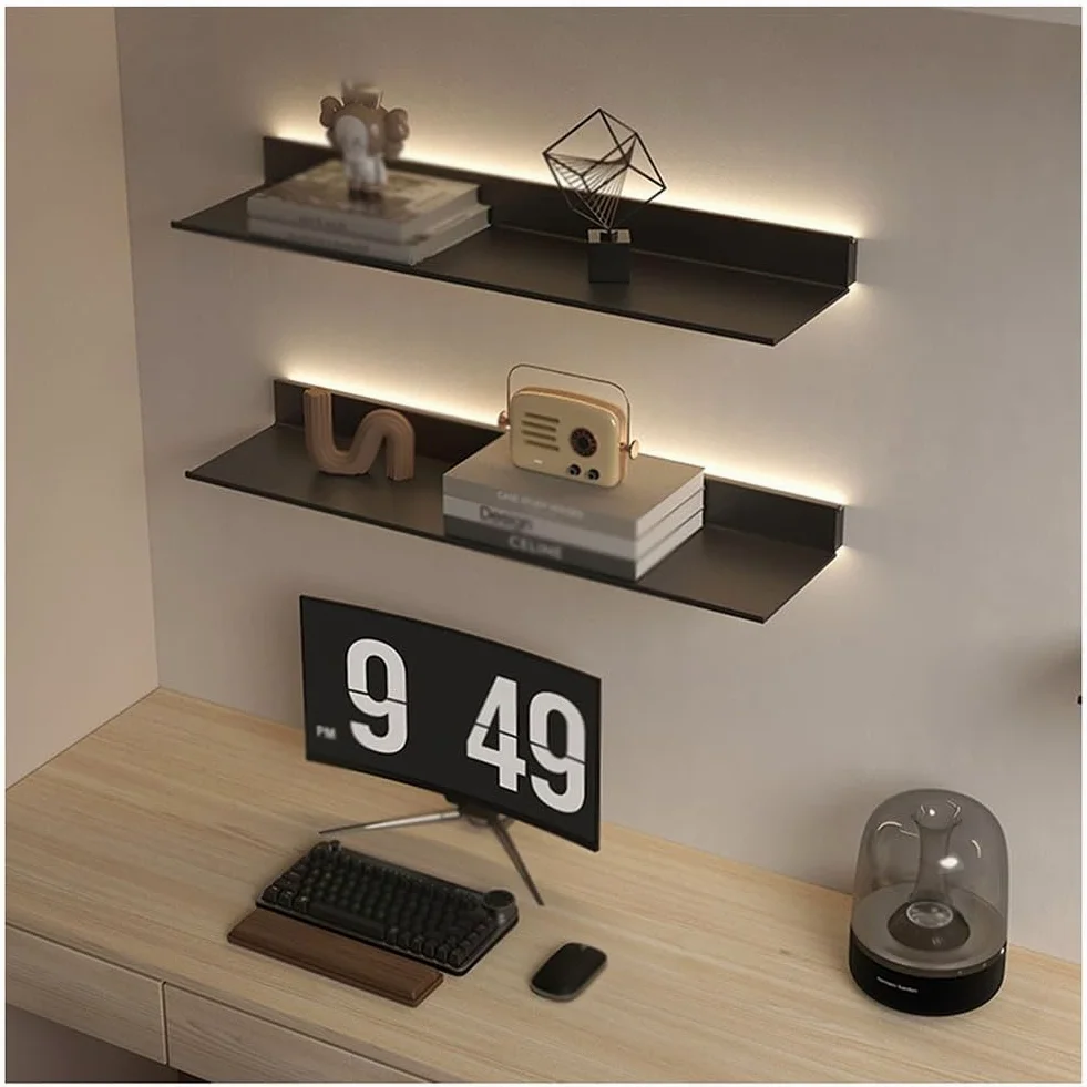 Moderni Mensole Galleggianti con Illuminazione A LED Ferro Metallo Parete Boohelf ry Detive Espositori Mensole per la Decorazione Domestica Creativo Partit Sto Sol