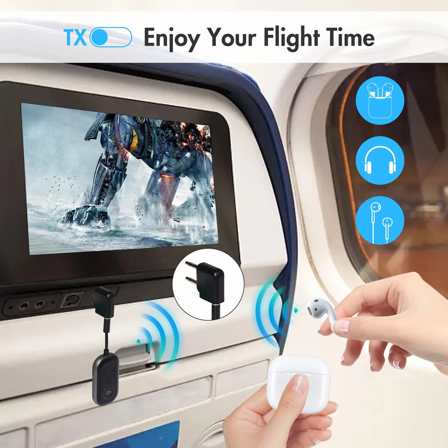 Bluetooth 5.3 Adattatore Trasmettitore, 2-in-1 Ricevitore Trasmettitore Bluetooth, 3.5mm AUX Jack Trasmettitore per Tv,Aereo,Laptop,Auto,AirPods,Telefono Mobile,Car Audio Systems,Tablet