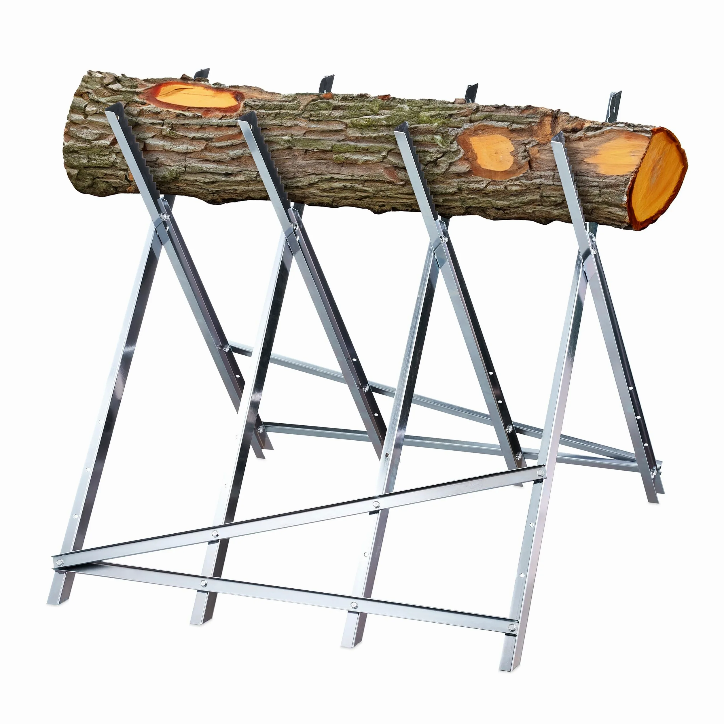 Relaxdays Cavalletto Taglialegna, Trespolo per Tagliare la Legna 150 kg, Sega e Motosega, Acciaio, 80x80x82 cm, Argento