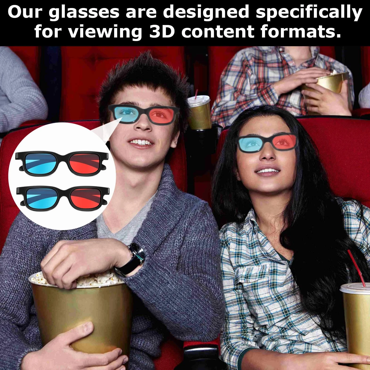 2 occhiali 3D, 3D, occhiali 3D, occhiali 3D, per televisori, occhiali 3D, rossi e blu, occhiali anaglifici 3D, per film, giochi per PC, spettacoli di luci, home theater, feste in vacanza