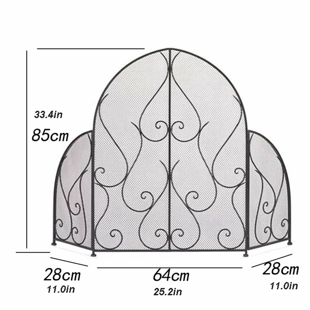 Schermi per Caminetti di Guardia Ferro battuto Tri-Fold Camino Separè con Net ignifugo casa Spark schermata del pannello decorazioni Guardrail Retro 33.4 pollici Accessori per Caminetti in Rete Decora