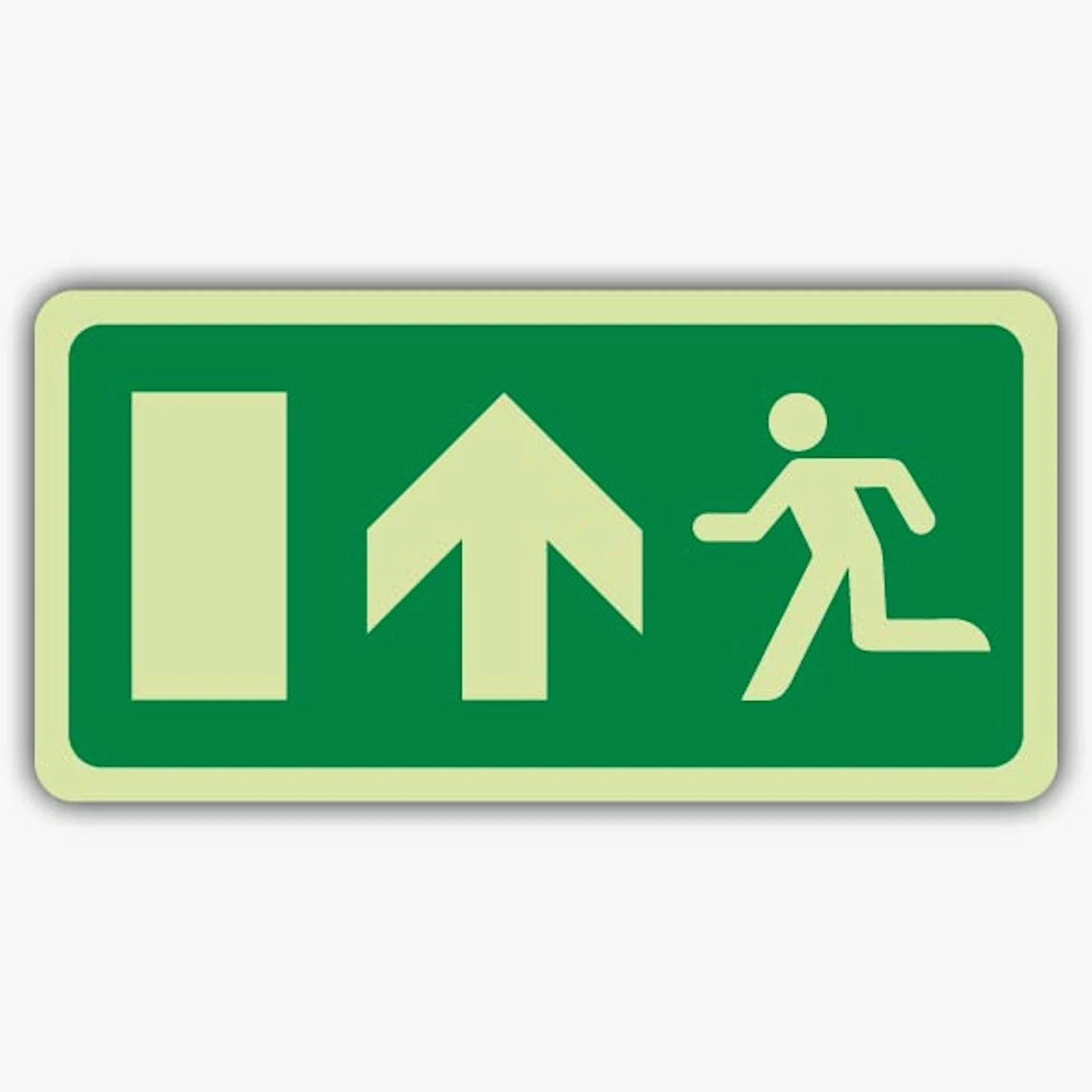 Cartello di sicurezza con scritta "V Safety Glow In The Dark Fire Exit", con scritta "Running Man Left Arrow Up", 600 x 300 mm, realizzato in vinile autoadesivo a doppio bagliore, segnaletica