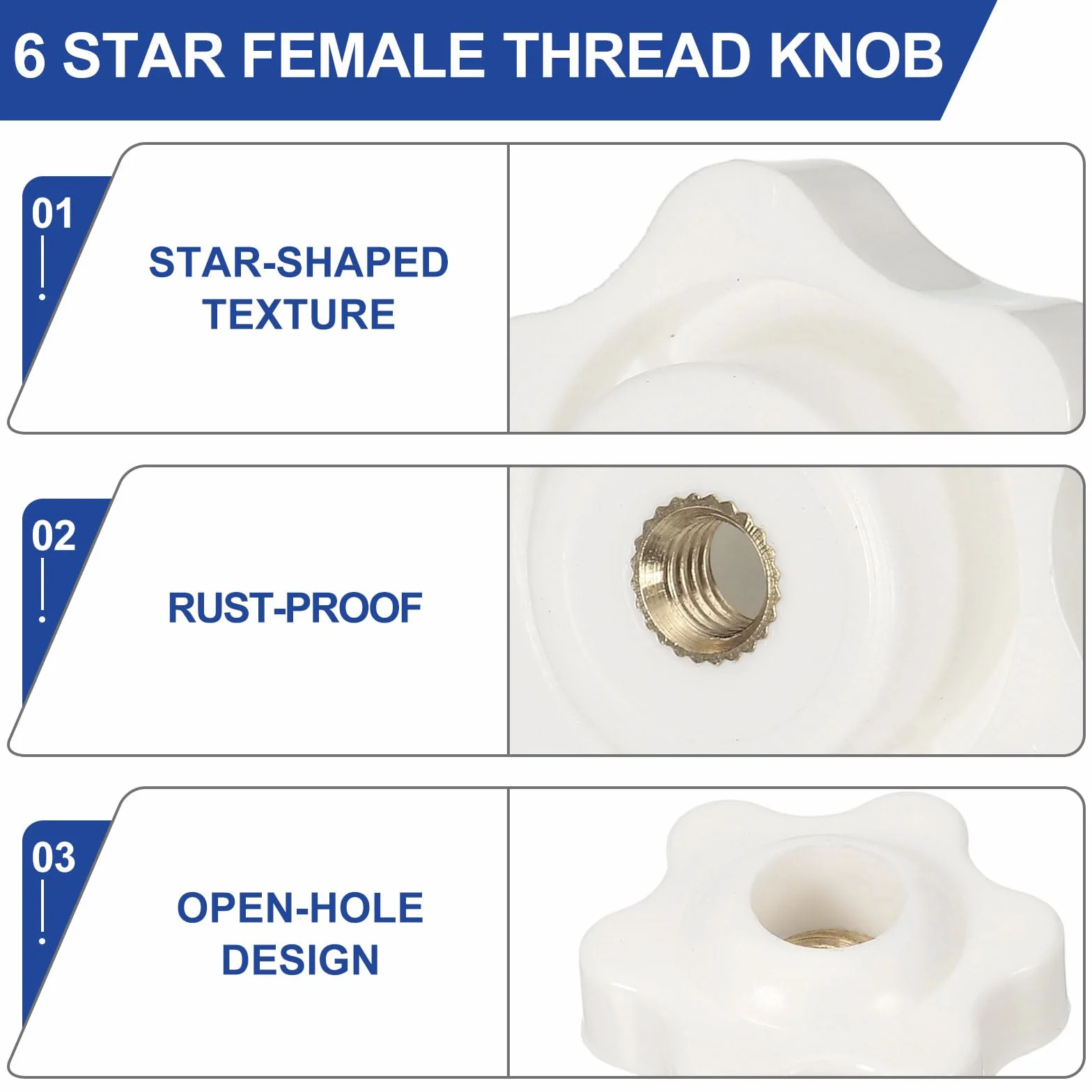 PATIKIL Dadi Di Bloccaggio M5 X 25mm, 10 Pezzi Manopole A Stella A Foro Passante Con Filettatura Femmina, Bianco
