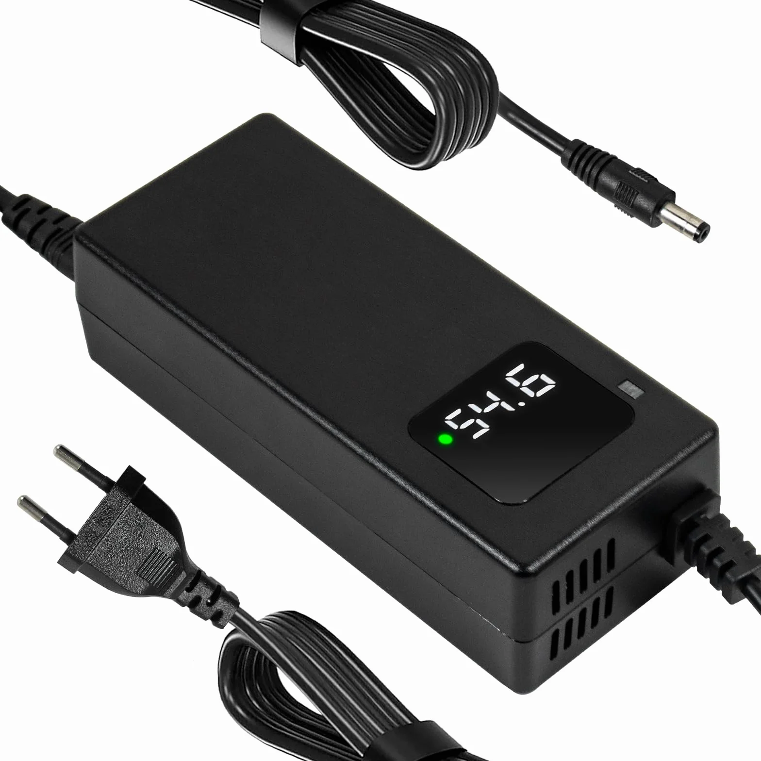 Caricabatterie da 54,6 2 A per scooter elettrico, 48 V, 13 s, batteria agli ioni di litio a 1 foro, spina da 5,5 x 2,1 mm, alimentatore di rete da 48 V con ventola integrata, con display per la