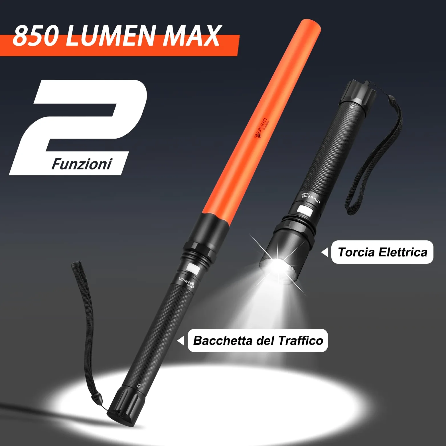 UltraFire Torcia a LED da 19 pollici, con barra di segnalazione da 850 lumen, 3 modalità con lampeggiante rosso per il controllo del traffico, aeroporto, vigili del fuoco, parcheggio, emergenza, UF