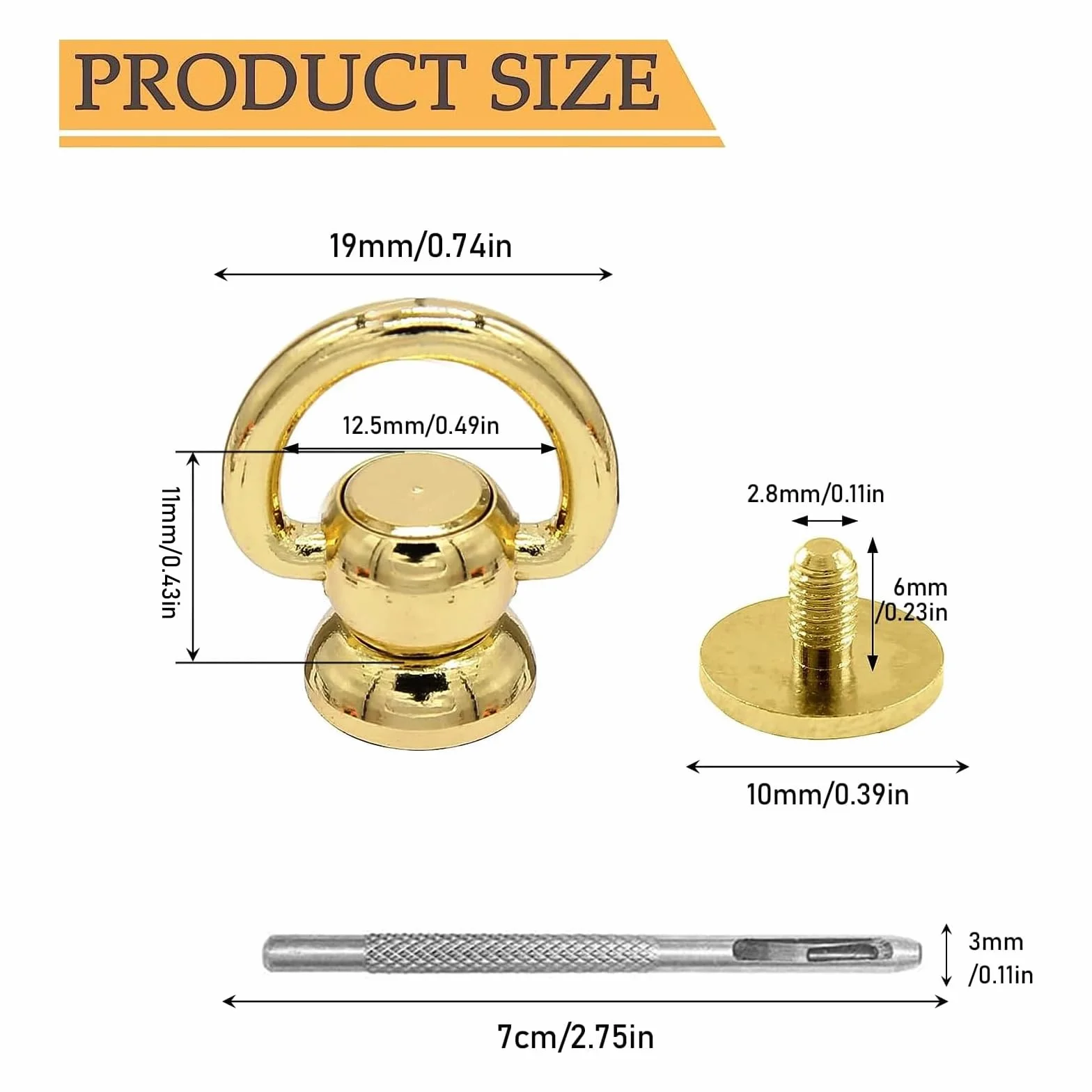 Rivetto Dorato con Anello per Artigianato in Pelle DIY 4 Pezzi