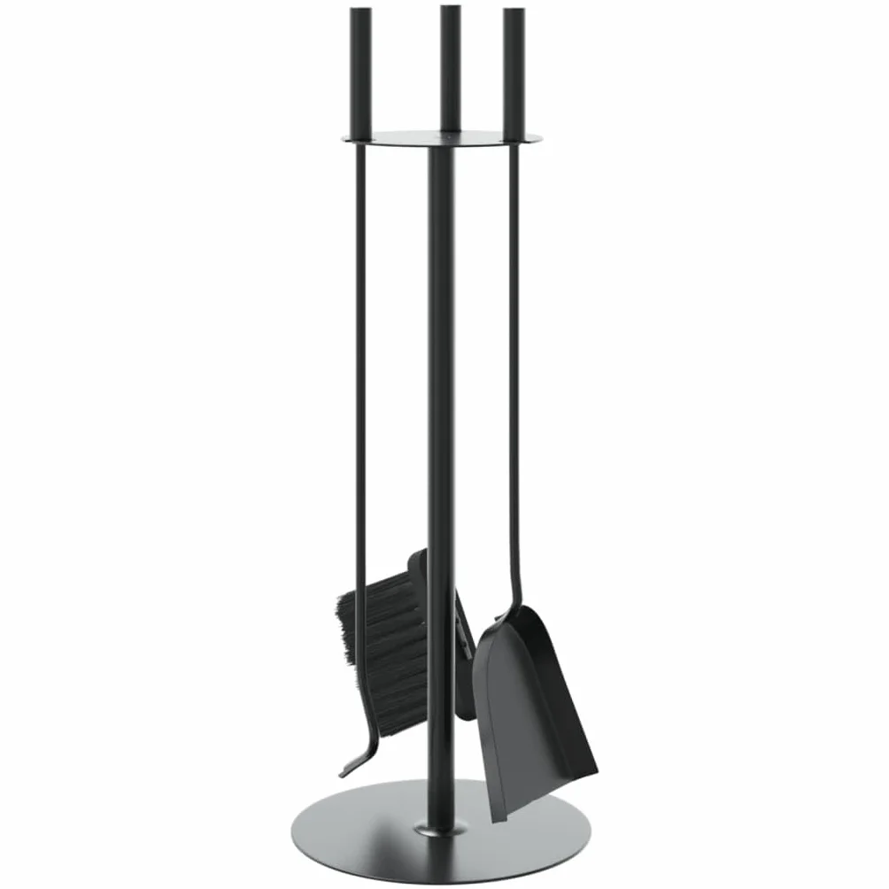Gecheer Set di Attrezzi per Camino, 4 Pezzi con Supporto portaoggetti 22x59 cm in Acciaio Nero, Scopa Pala Gancio per Camino Domestico