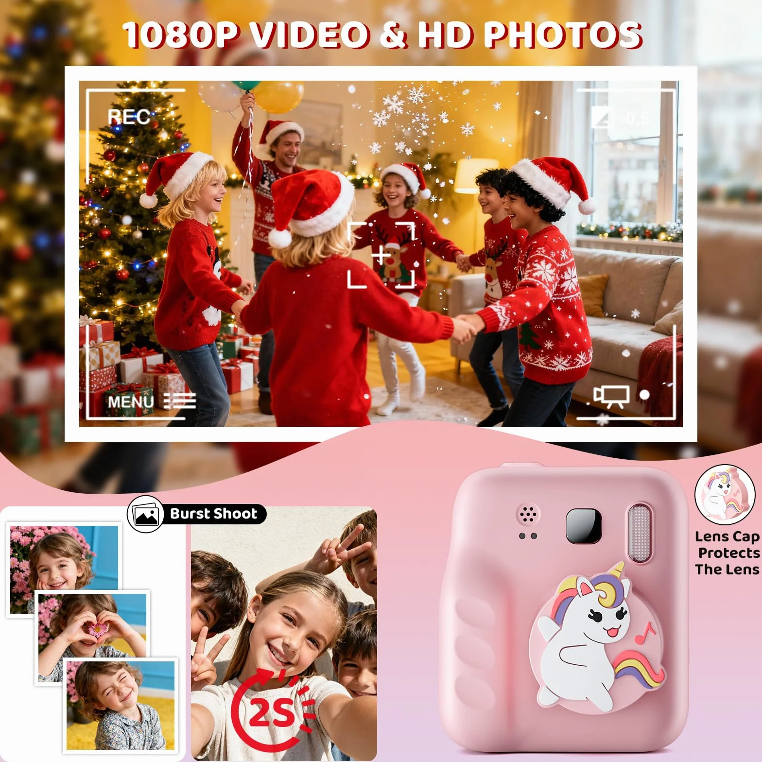 Macchina Fotografica Bambini Istantanea, 1080P Fotocamera Digitale Bambini con 32GB & Papier Photo, Regalo di Natale per Bambino e Bambina dai 3-12 Anni
