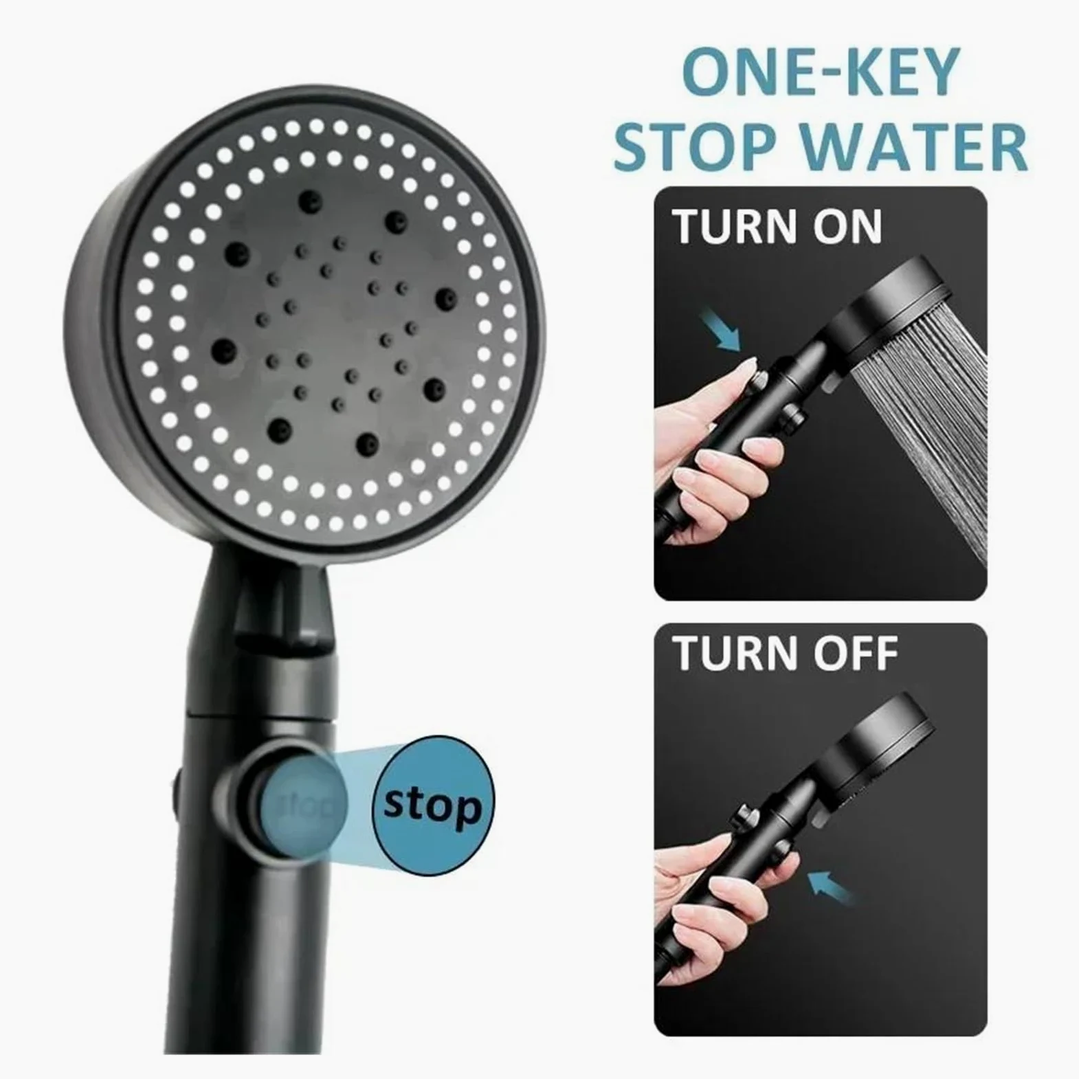 Soffione doccia portatile ad alta pressione regolabile a 5 modalità per il risparmio idrico(Black Holder)