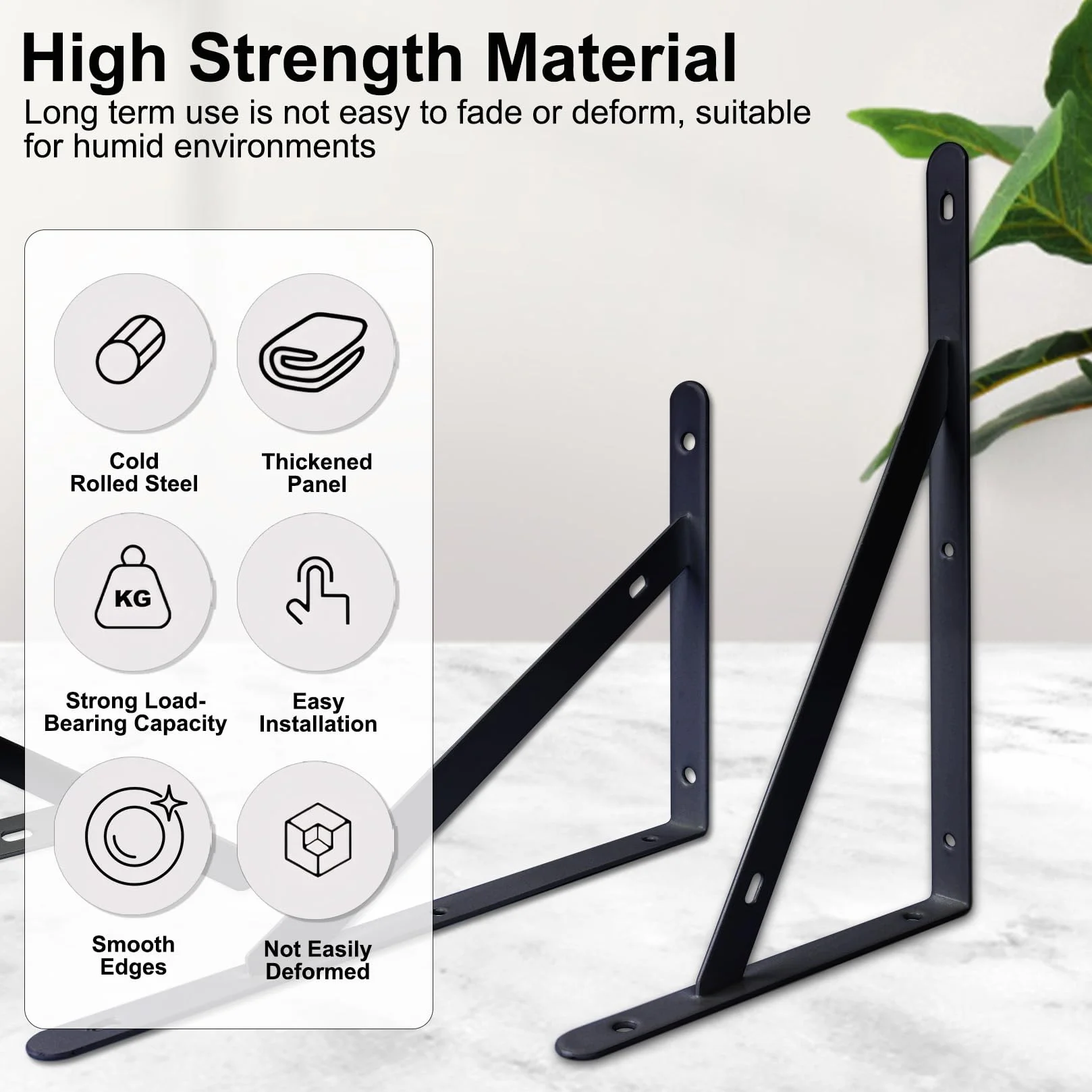 Reggimensola Carichi Pesanti Triangolari da Muro Nero 25x15,5x1,6cm Staffe per Mensole