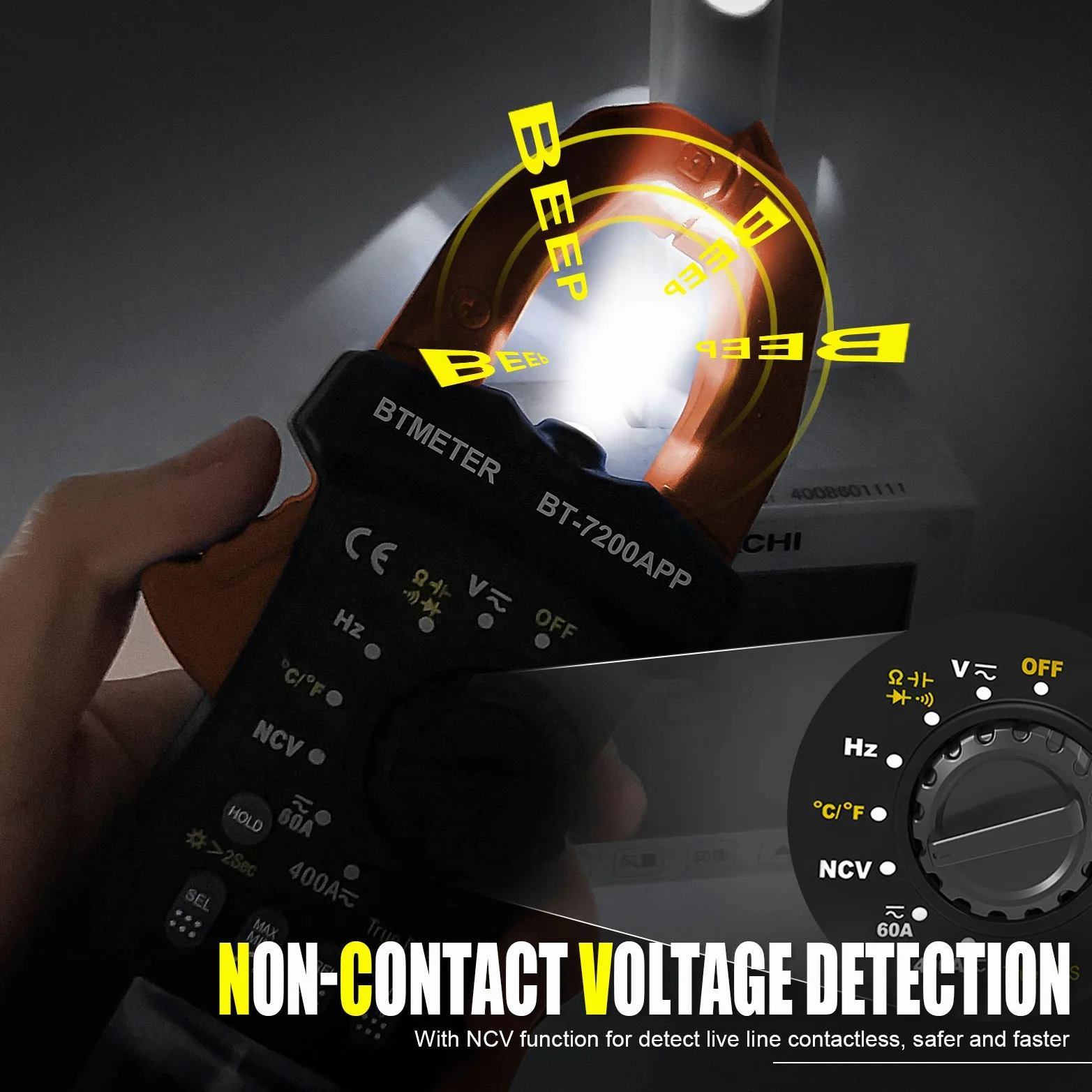 BTMETER BT-7200APP TRMS 6000 conteggi Multimetro a pinza, Amperometro a pinza digitale Bluetooth per corrente alternata/CC Tensione Resistenza Condensatore Frequenza Continuità Temperatura NCV