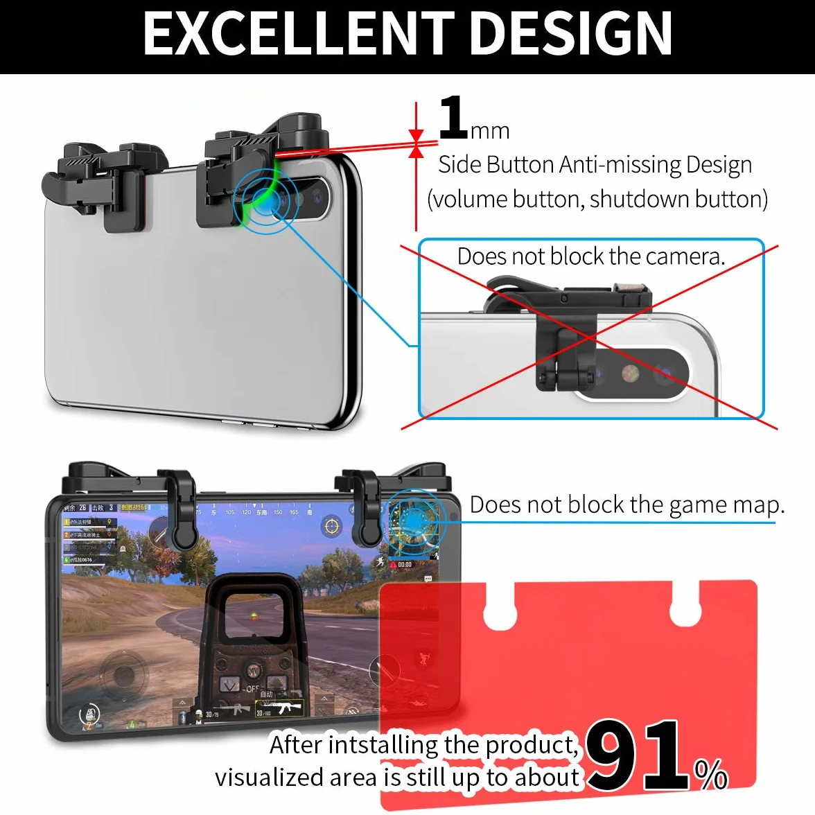 【2 paia】 Mobile Game Controller portatile Gamepad per PUBG Mobile/Fortnitee Mobile/Call of Duty(COD), per iPhone/Android, IFYOO Z108 Fuoco Shooter Impugnatura L1 R1 Triggers