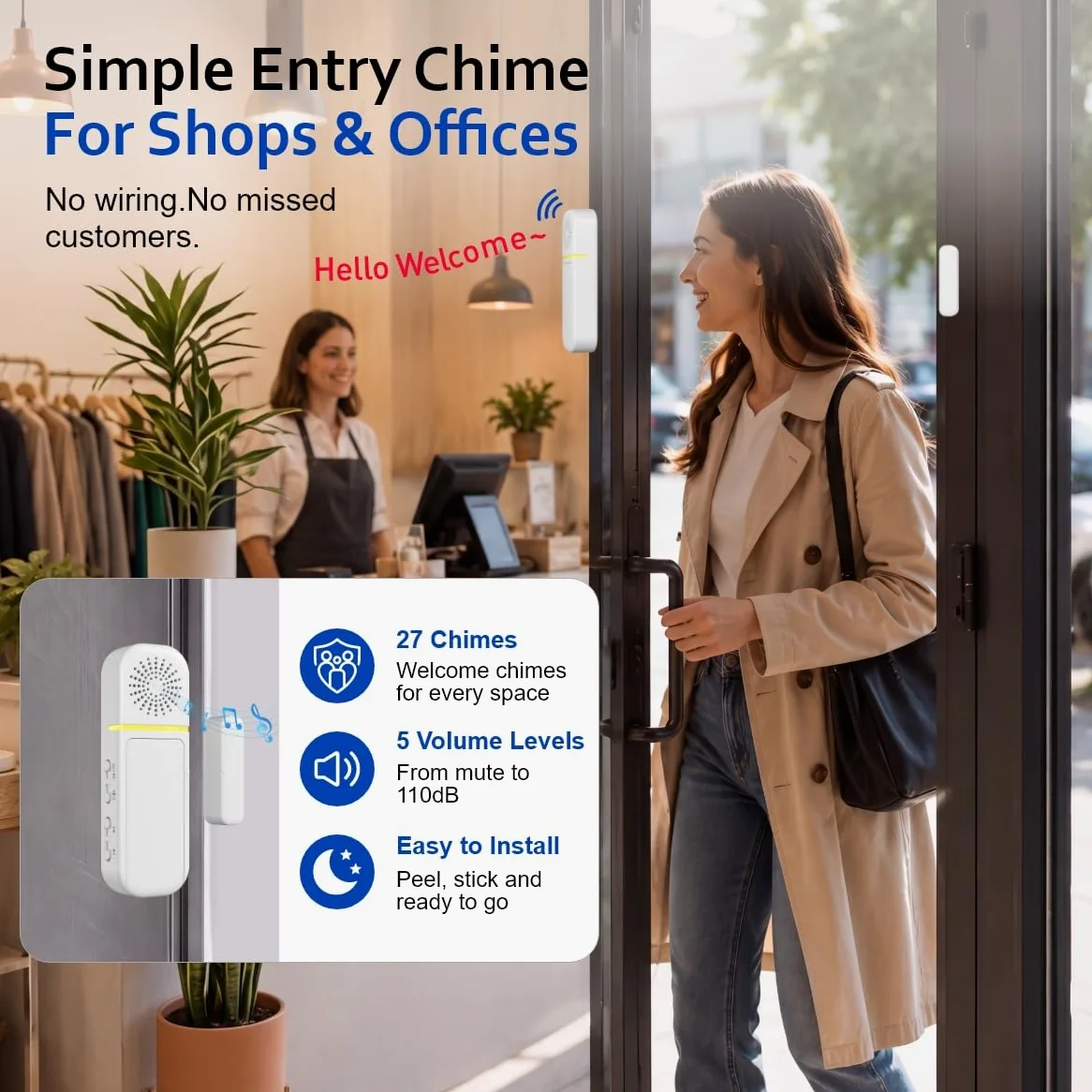 Sanjie Allarme porta con avvisi istantanei e ritardati 30s/1min/2min, allarmi socchiusi per porte e finestre per la sicurezza dei bambini/sicurezza domestica, volume 0-120 dB, campanello di ingresso