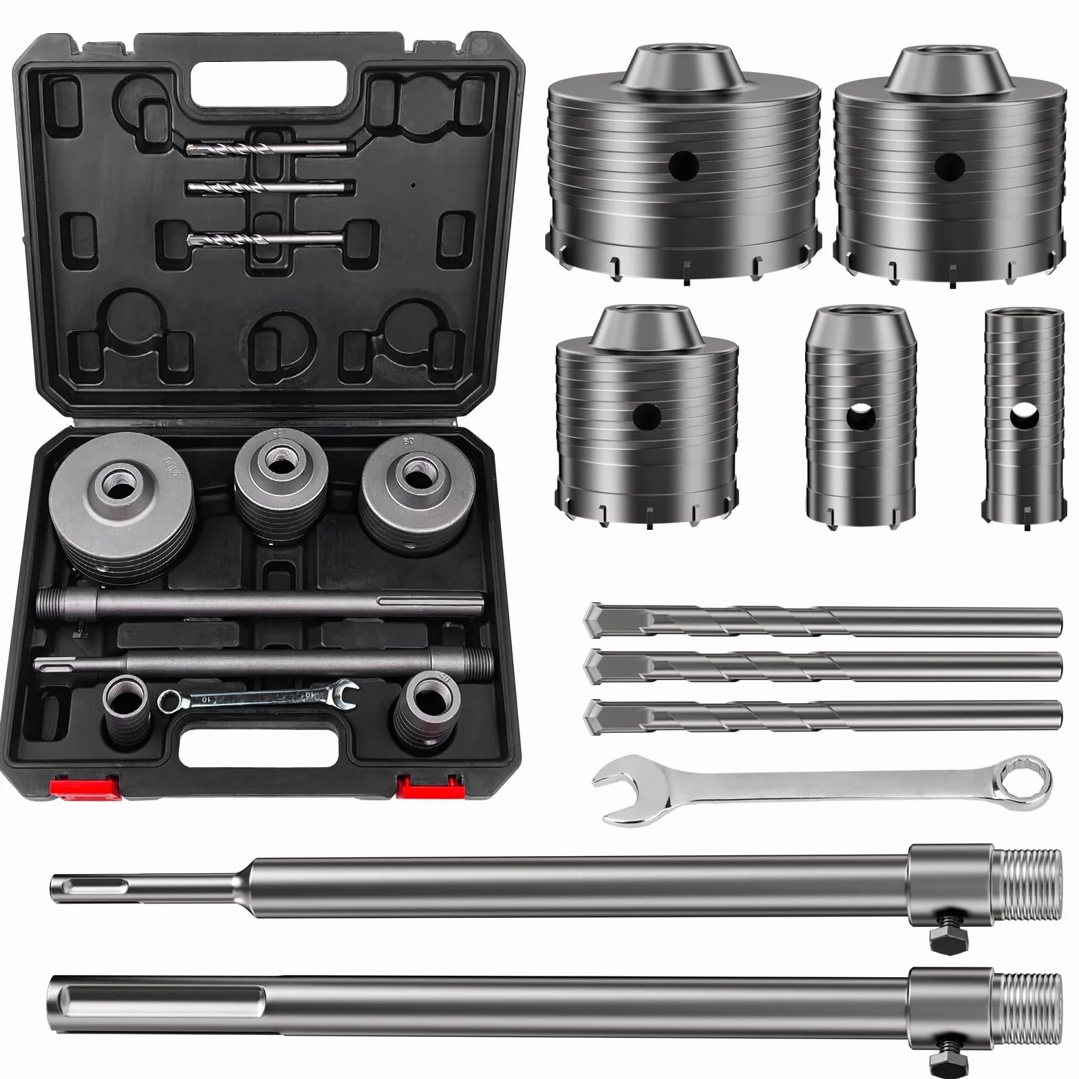 Set di Trapano a Testa Cava 30-100 mm Fresa a Tazza Carotatrice con Adattatore SDS per Calcestruzzo
