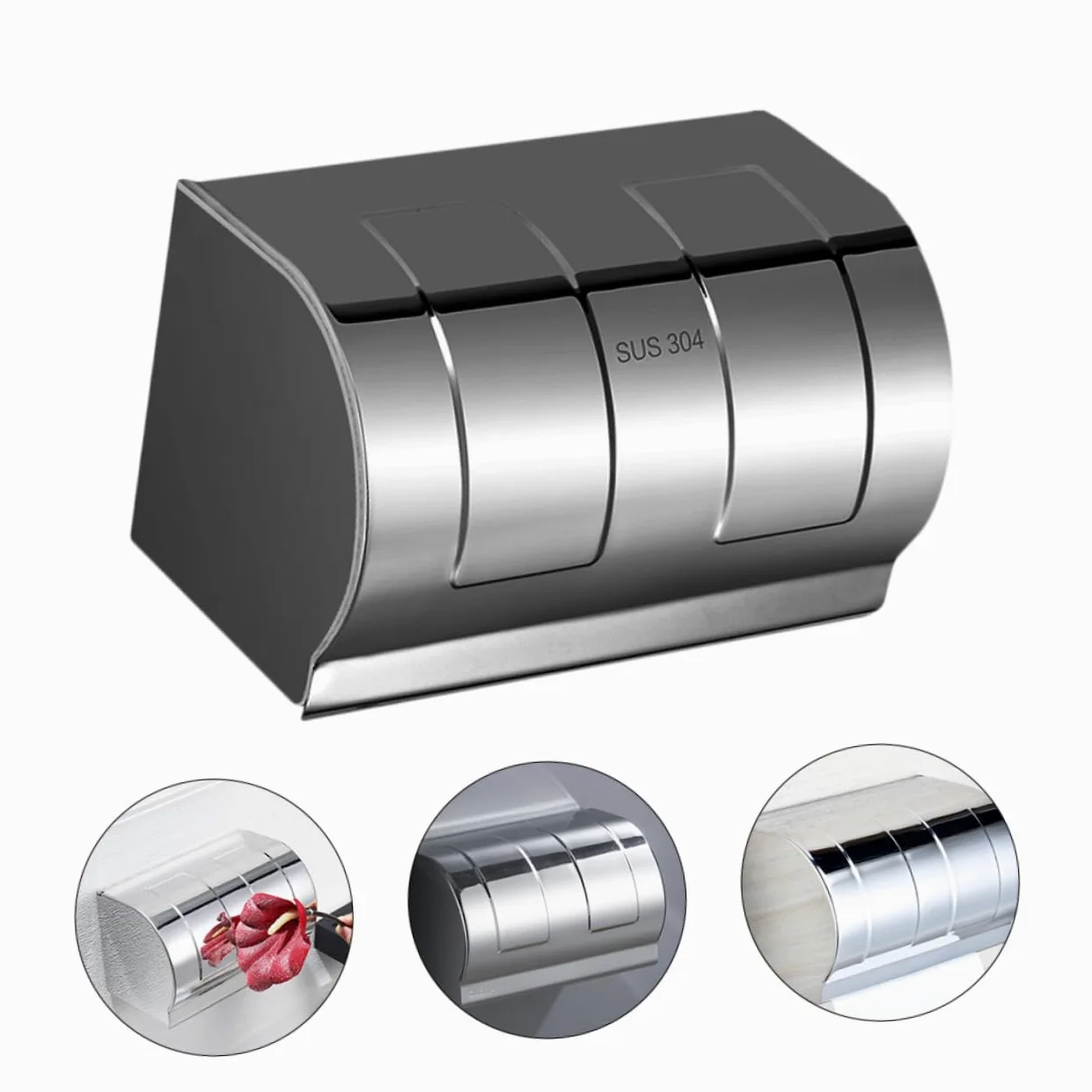 PRETYZOOM Porta Carta senza Fori in Acciaio Inox 304 Igienica da Parete Scatola Semplice Facile da Lavare per Bagno