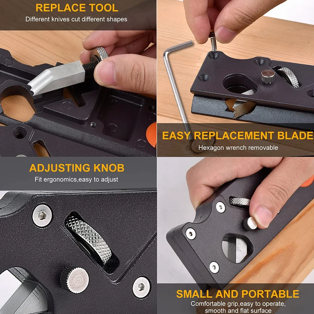 Pialla angolare per legno Set di piallatrici per falegnameria pialle angolari per legno Mano Smussatura Pialla Adatto per Taglio Rapido Bordo del Legno (con 4 coltelli)