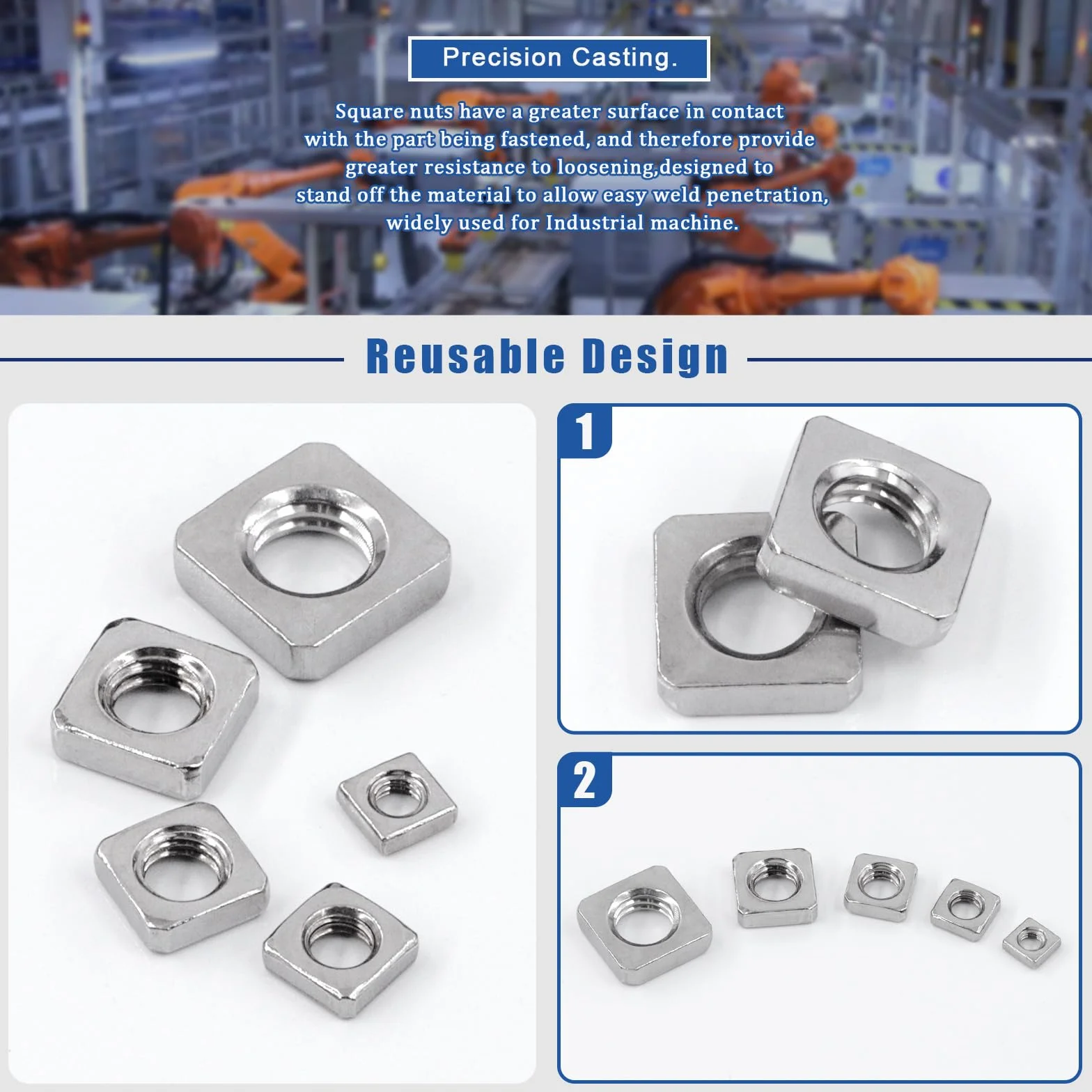 Set di 90 dadi quadrati in acciaio al carbonio e inox M3 M4 M5 M6 M8 kit assortimento